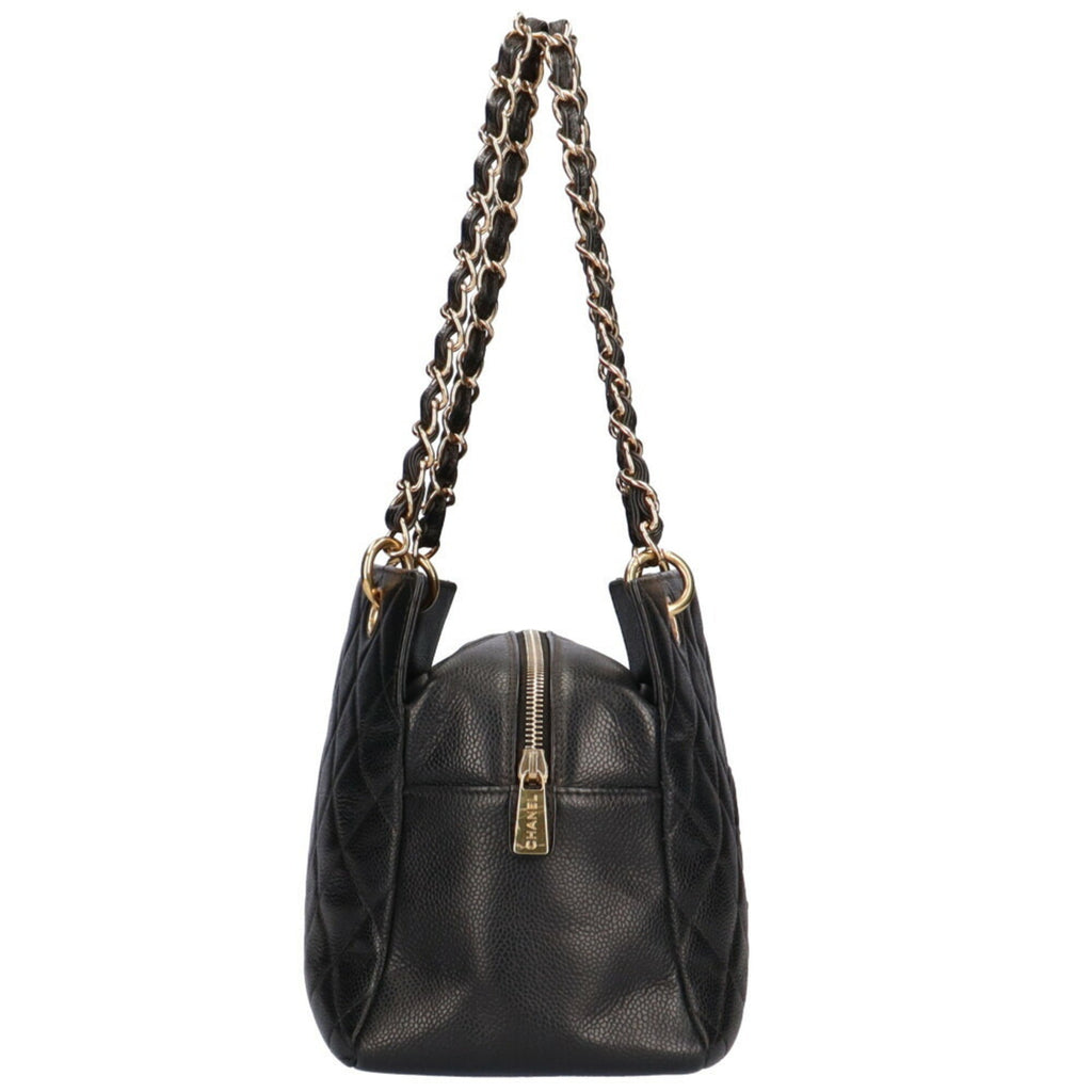 CHANEL chain matelasse handbag caviar skin black ladies