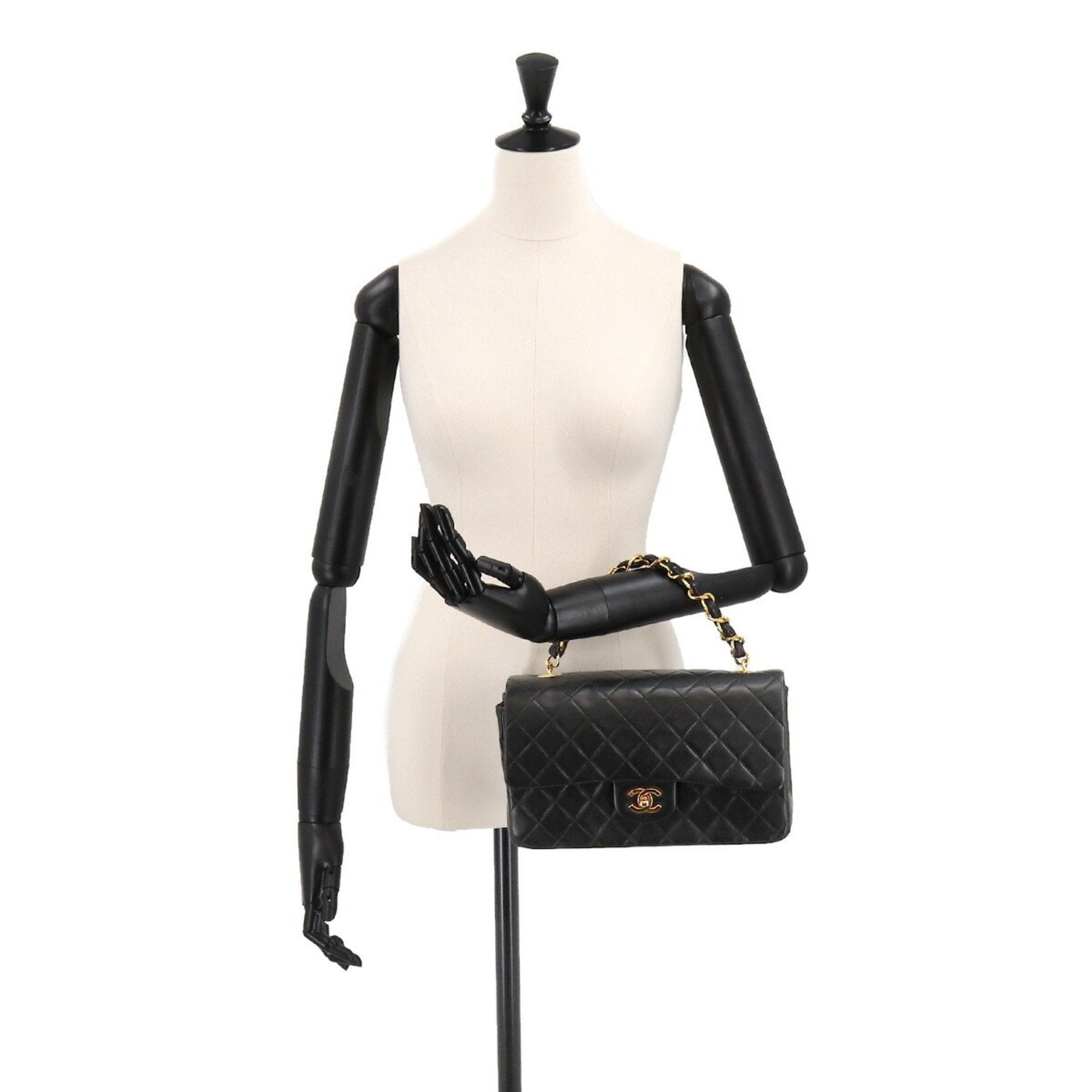 CHANEL Matelasse Chain Hand Bag Leather Black Gold Hardware Vintage