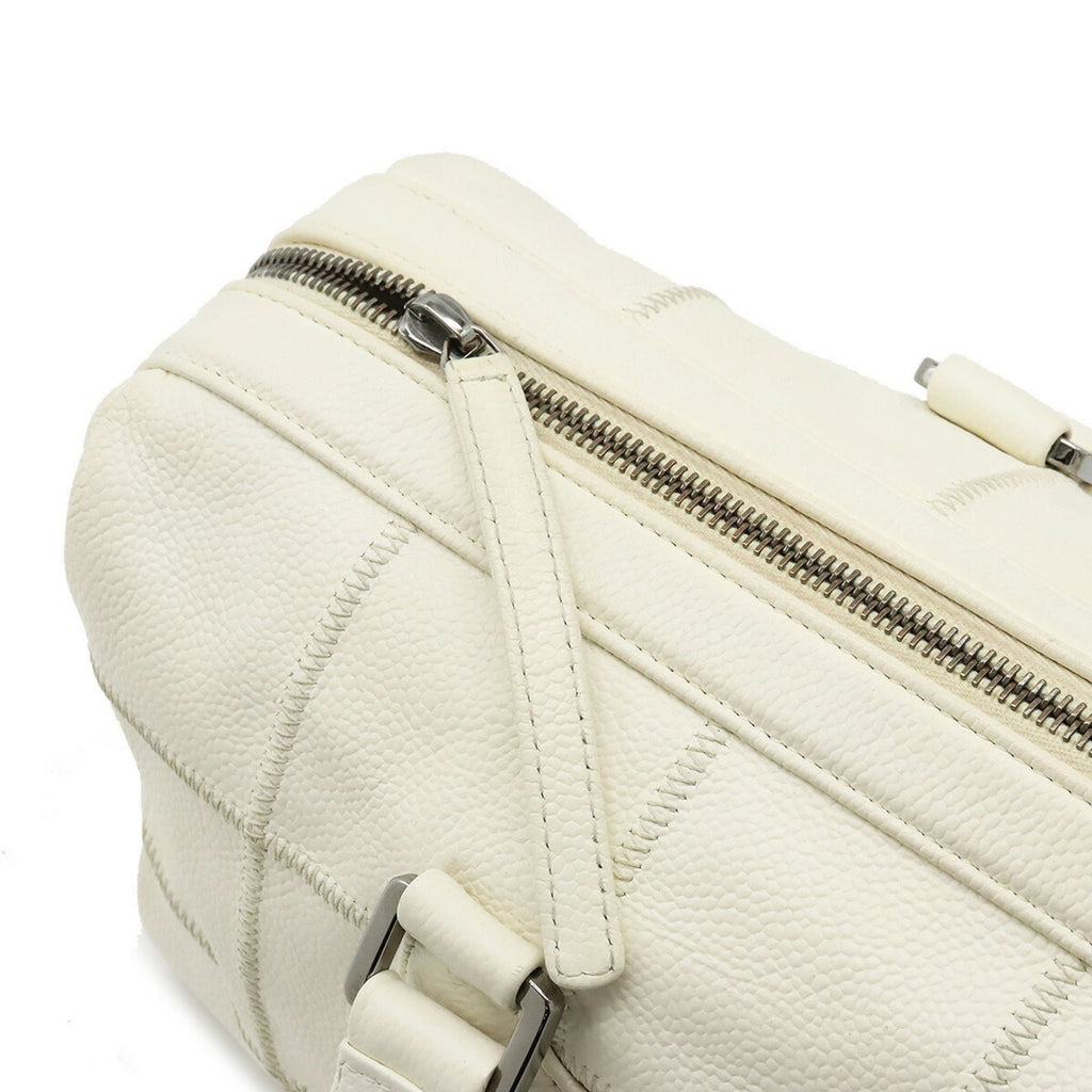CHANEL Chocolate Bar Coco Mark Handbag Boston Leather Ivory White
