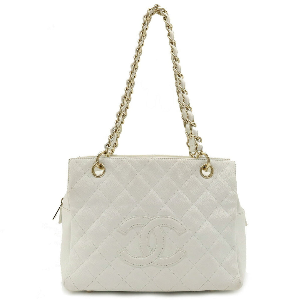 CHANEL matelasse chain tote bag shoulder caviar skin leather white