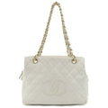 CHANEL matelasse chain tote bag shoulder caviar skin leather white