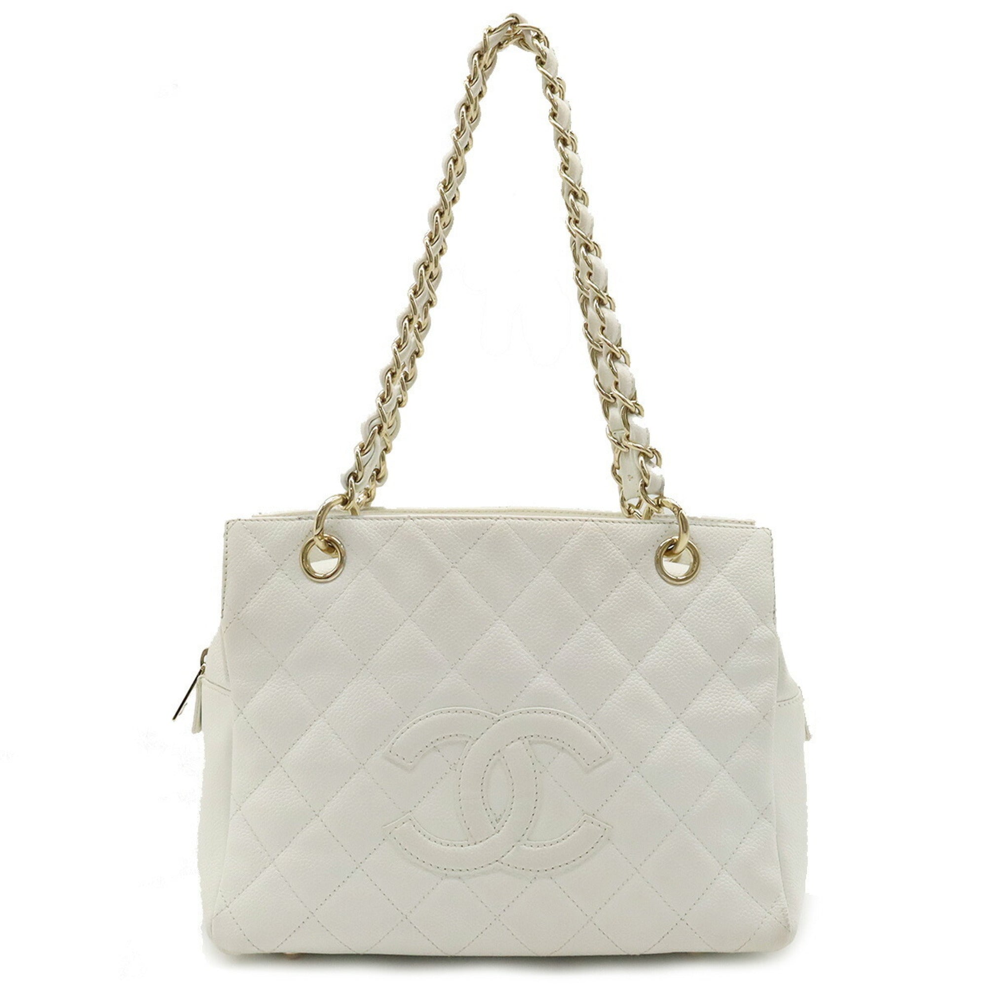 CHANEL matelasse chain tote bag shoulder caviar skin leather white