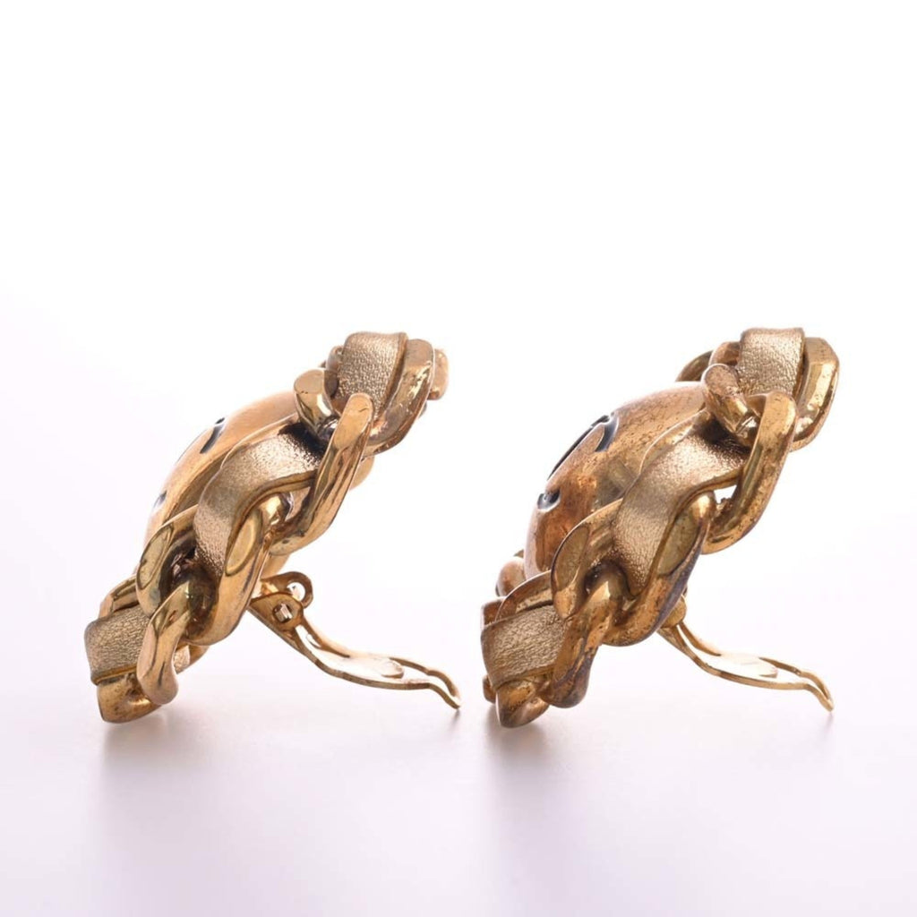 CHANEL Leather Coco Mark Earrings Gold Ladies
