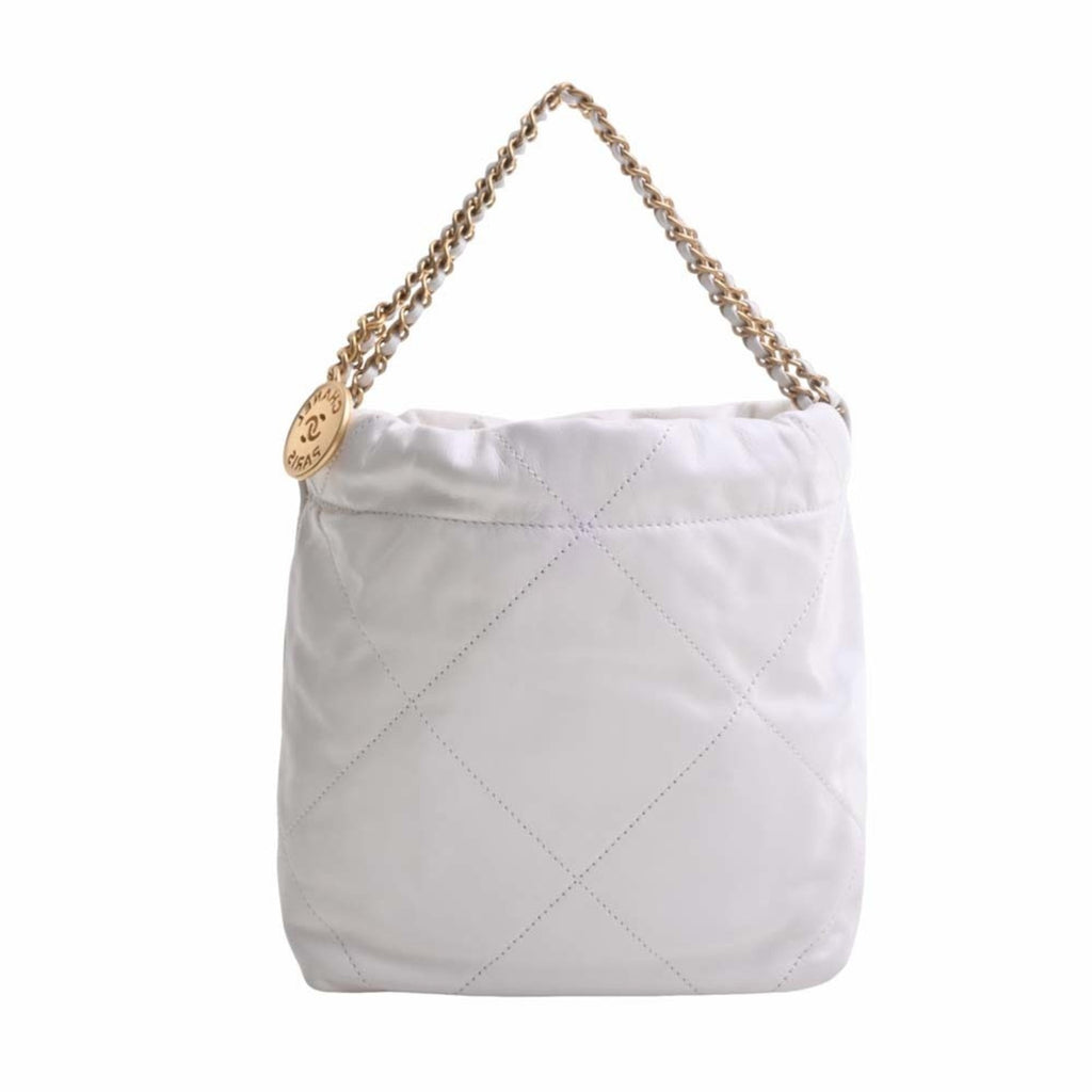 CHANEL Leather 22 Handbag Chain Shoulder Bag White Ladies