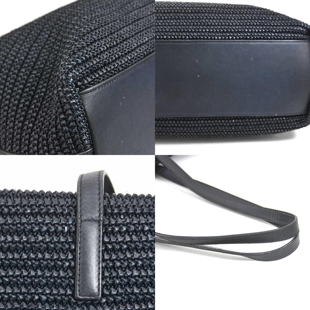 SAINT LAURENT Shoulder Bag Raffia/Leather Black Women's 490793