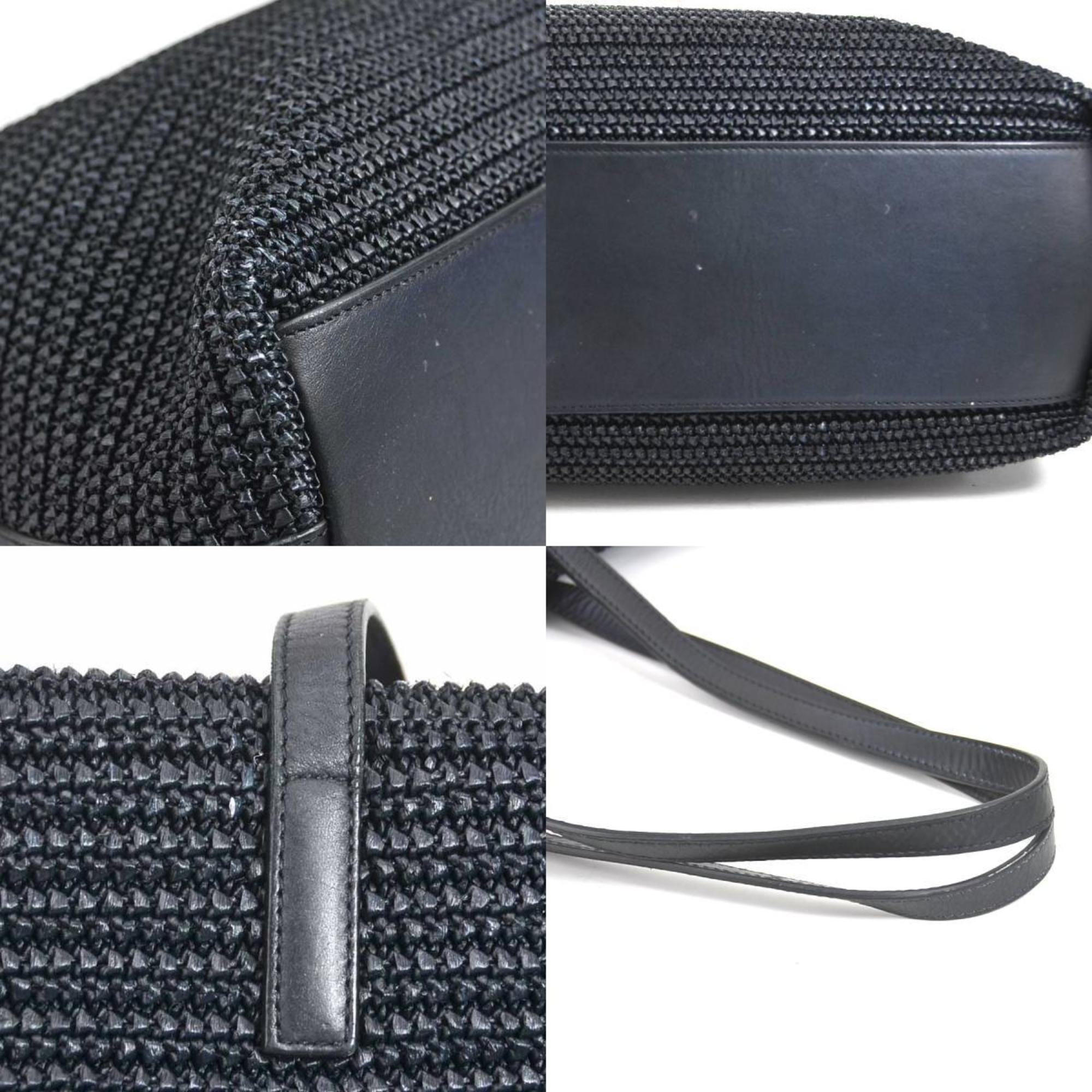 SAINT LAURENT Shoulder Bag Raffia/Leather Black Women's 490793