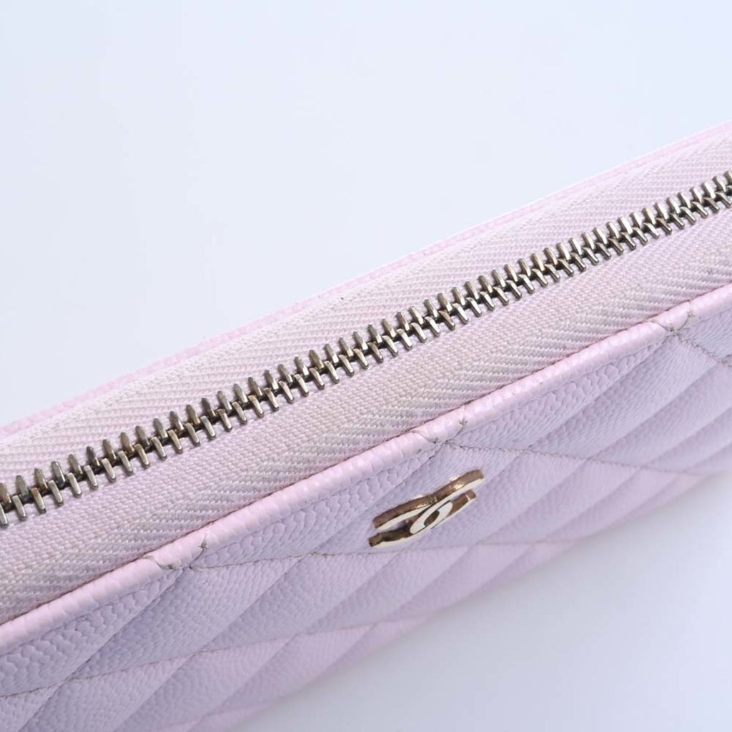 CHANEL Caviar Skin Matelasse Coco Mark Round Long Wallet Pink Ladies
