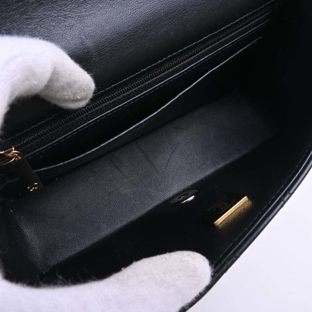 CHANEL Lambskin Matelasse Coco Mark Chain Shoulder Bag Black Ladies