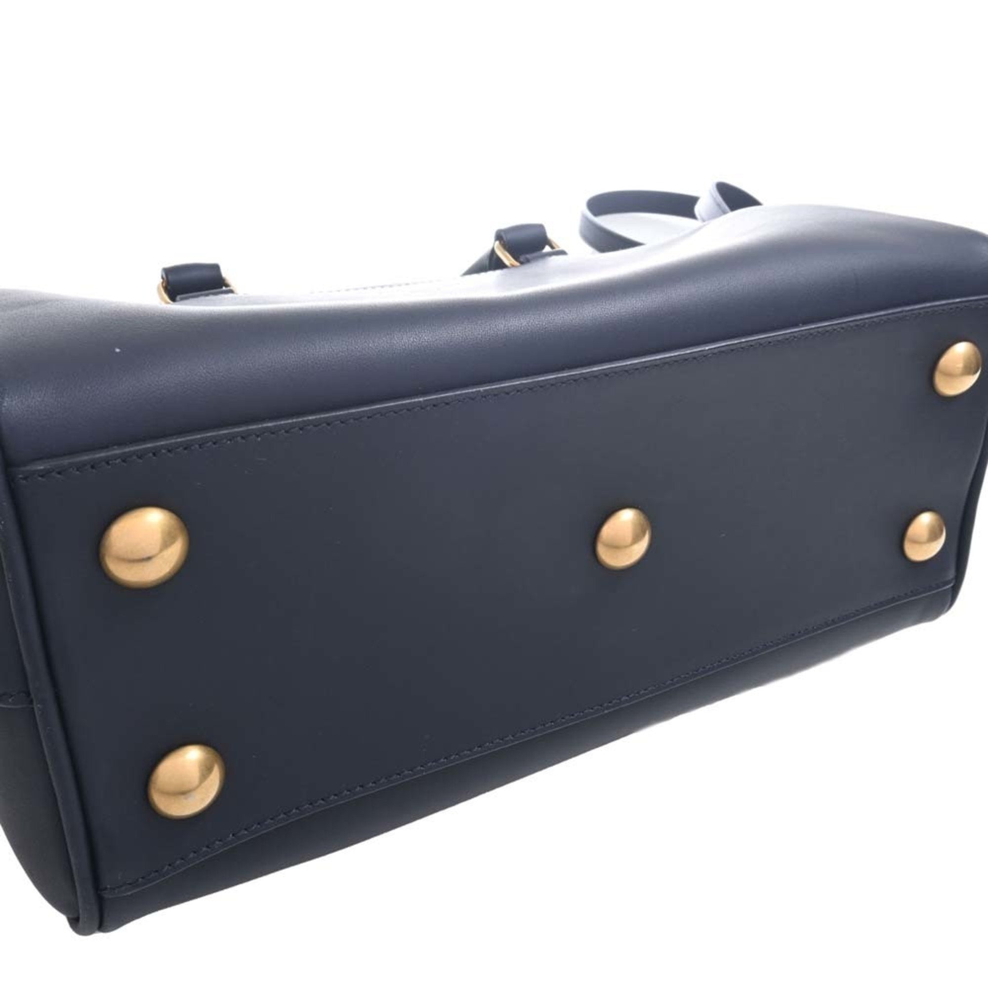 SAINT LAURENT Baby Duffle Leather Boston Bag Handbag 330958 Navy Ladies