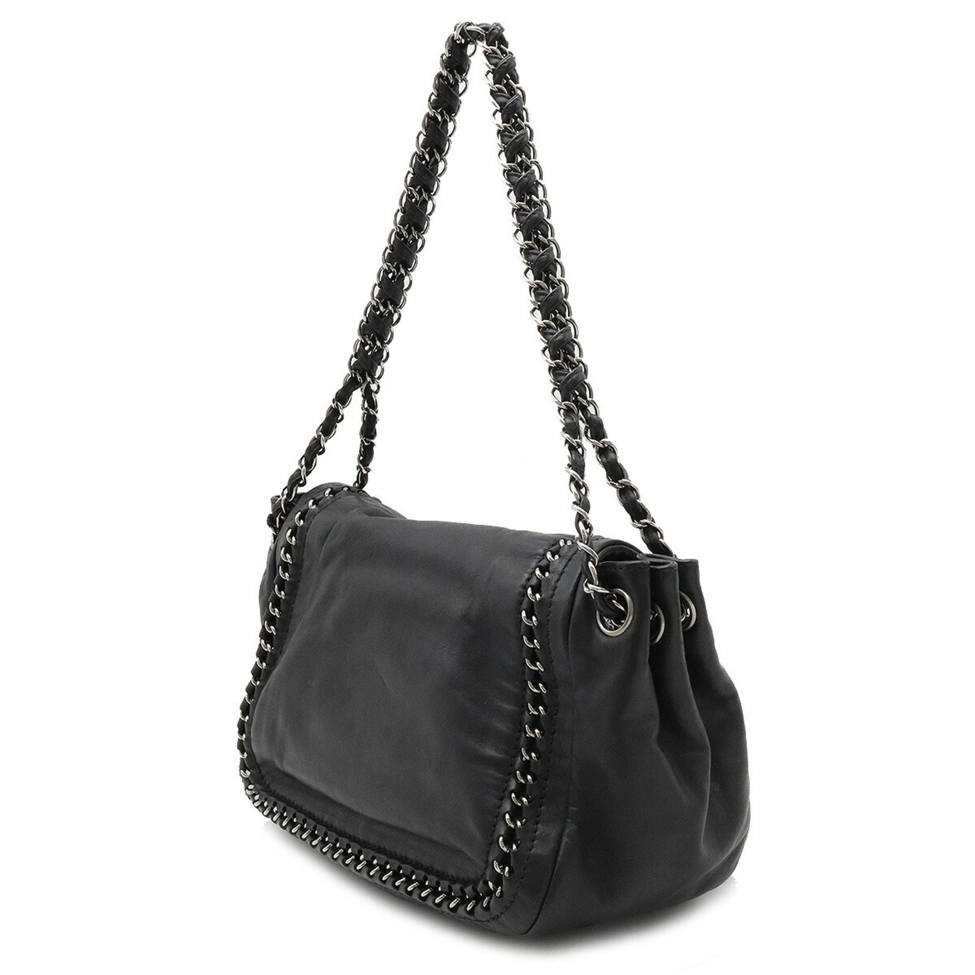 CHANEL luxury line here mark shoulder bag chain leather black