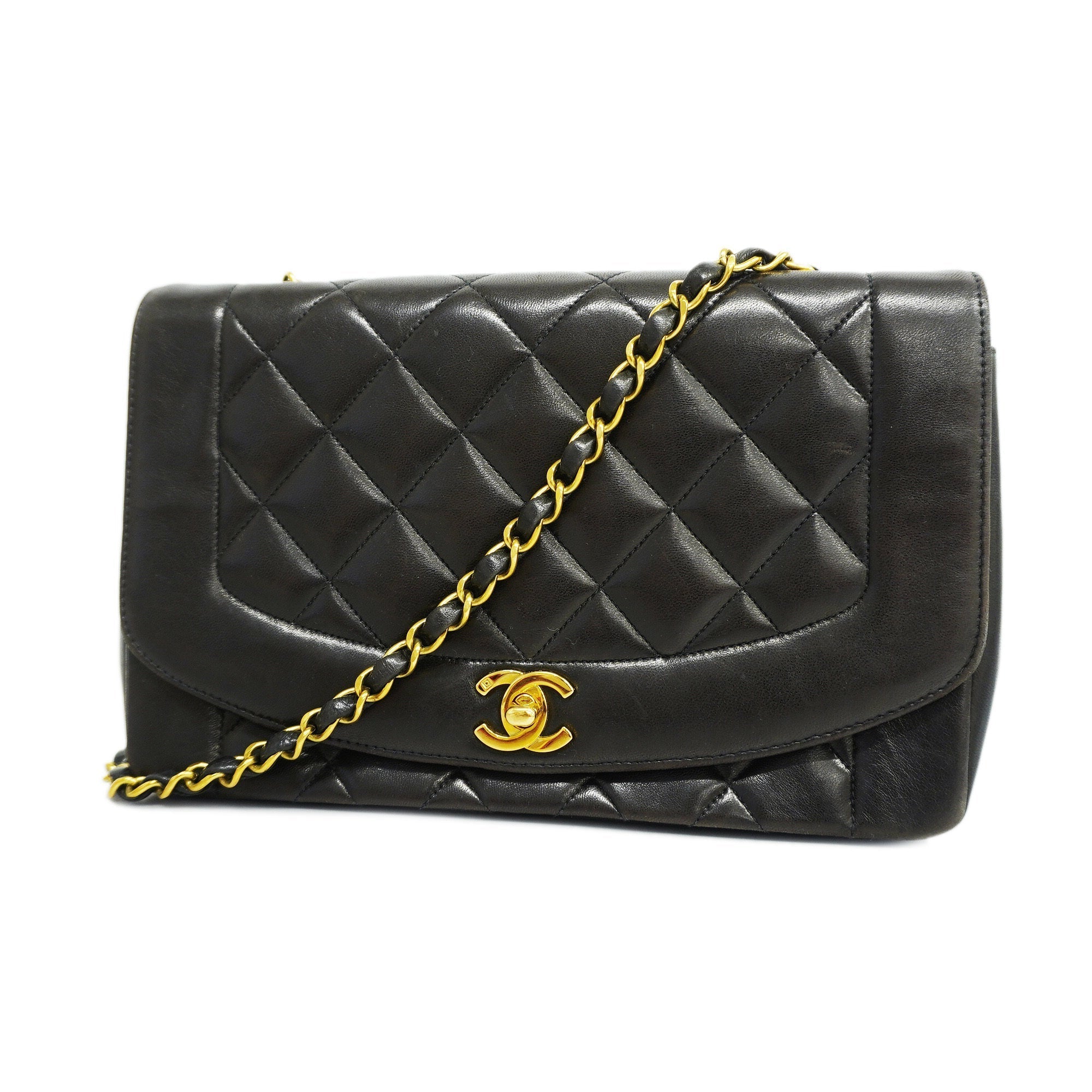 CHANELAuth  Diana Flap Chain Shoulder Women's Leather Shoulder Bag Black