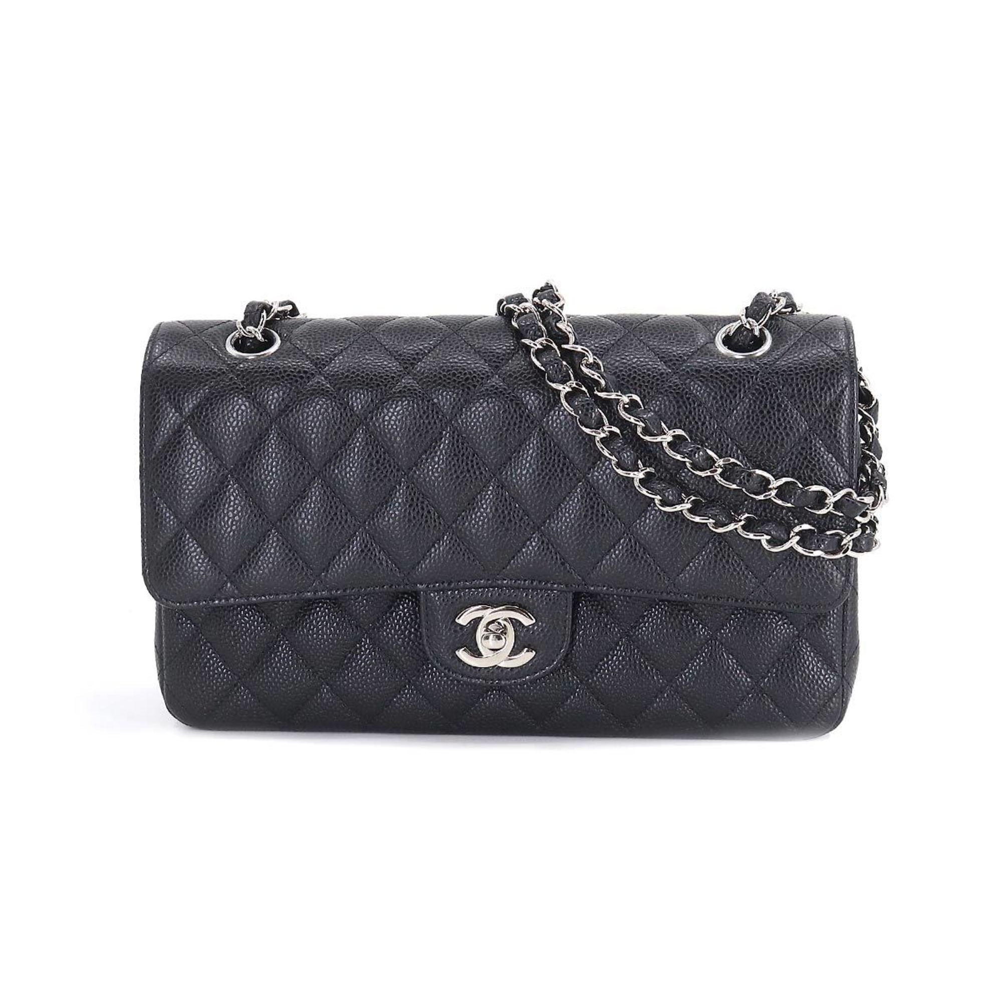 CHANEL Matelasse 25 Chain Shoulder Bag Caviar Skin Leather Black A01112 Silver Hardware