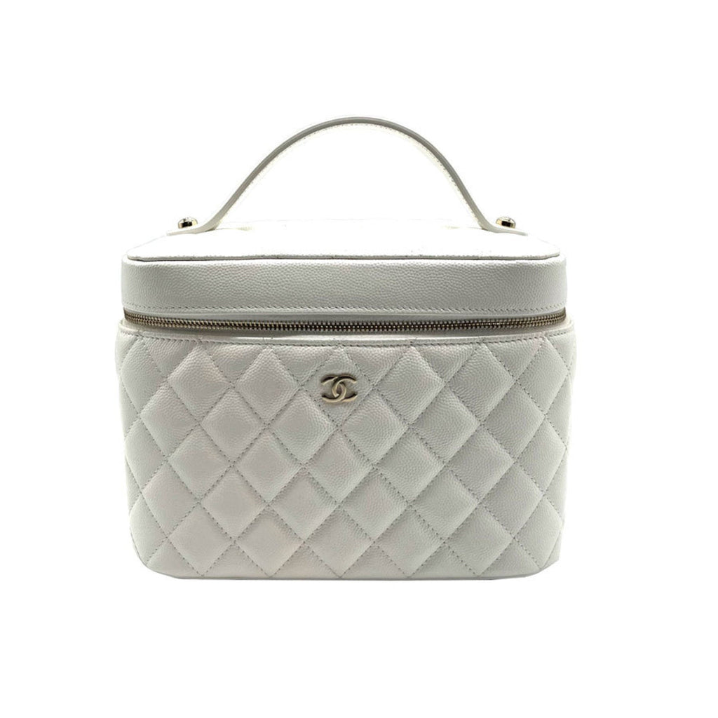CHANEL Handbag Vanity Bag Coco Mark Matelasse Caviar Skin Leather White Ladies