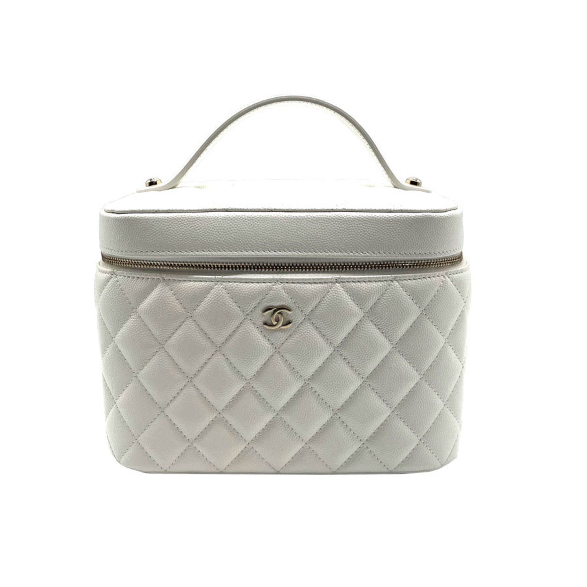 CHANEL Handbag Vanity Bag Coco Mark Matelasse Caviar Skin Leather White Ladies