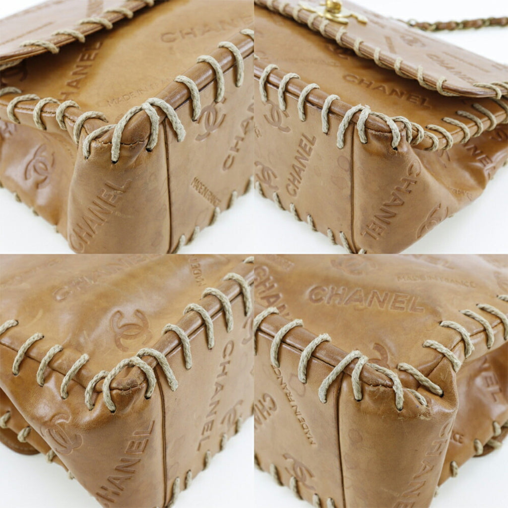 CHANEL Chain Shoulder Bag Coco Mark Logo Vintage Tanned Leather Brown/Gold Hardware Women's