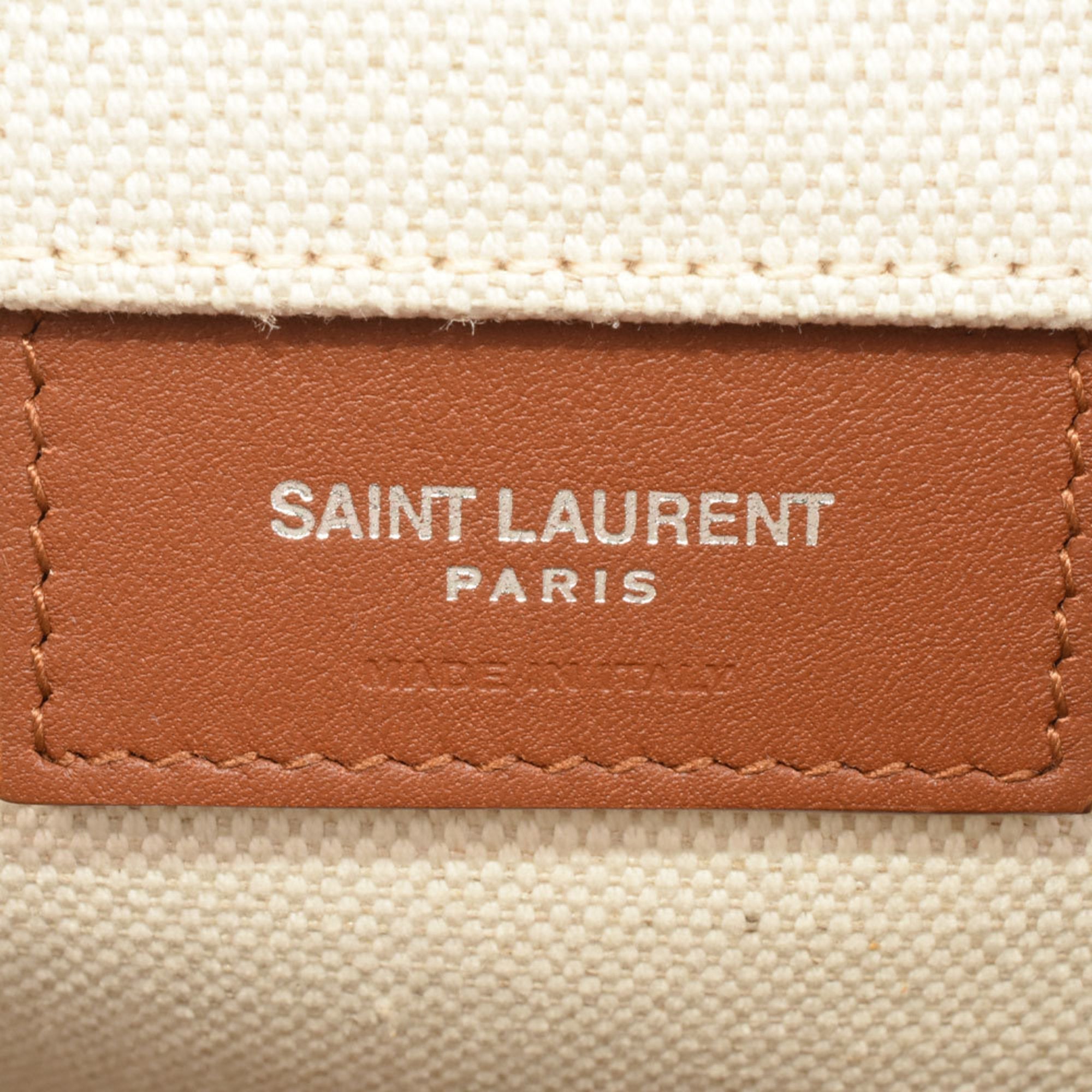 YVES SAINT LAURENT Saint Laurent Paris SAINT LAURENT Rive Gaucher Shoulder Bag Ivory Brown Canvas Leather 669299