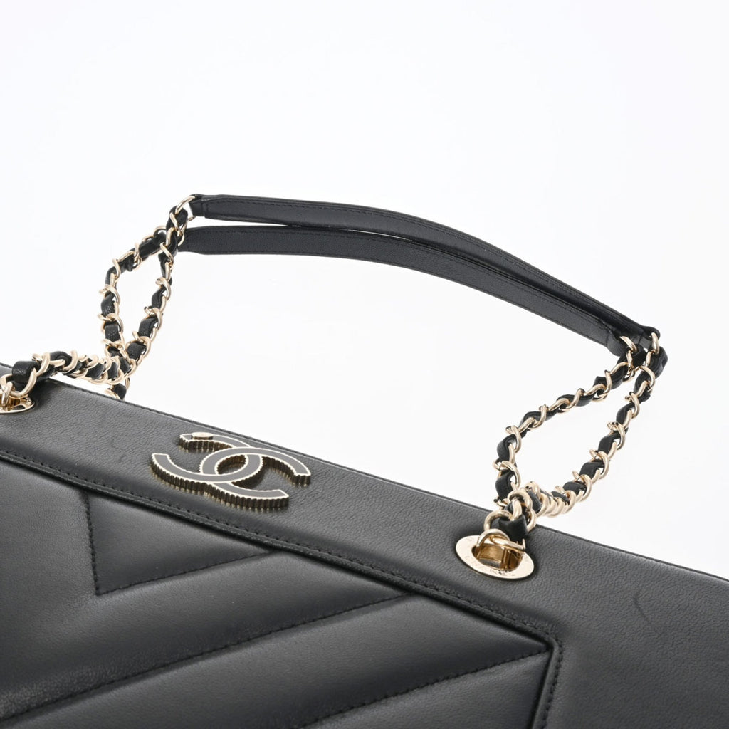 CHANEL V Stitch Chain Tote Black Women's Leather Bag