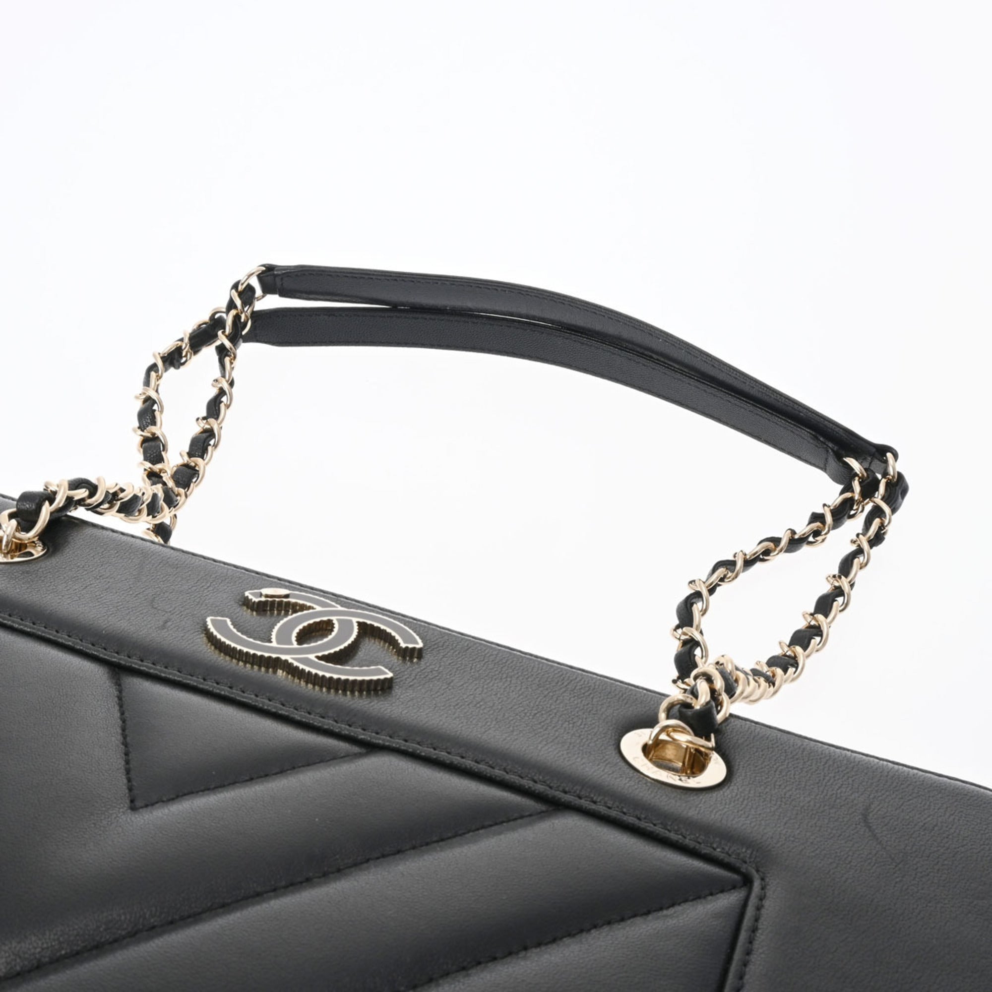 CHANEL V Stitch Chain Tote Black Women's Leather Bag