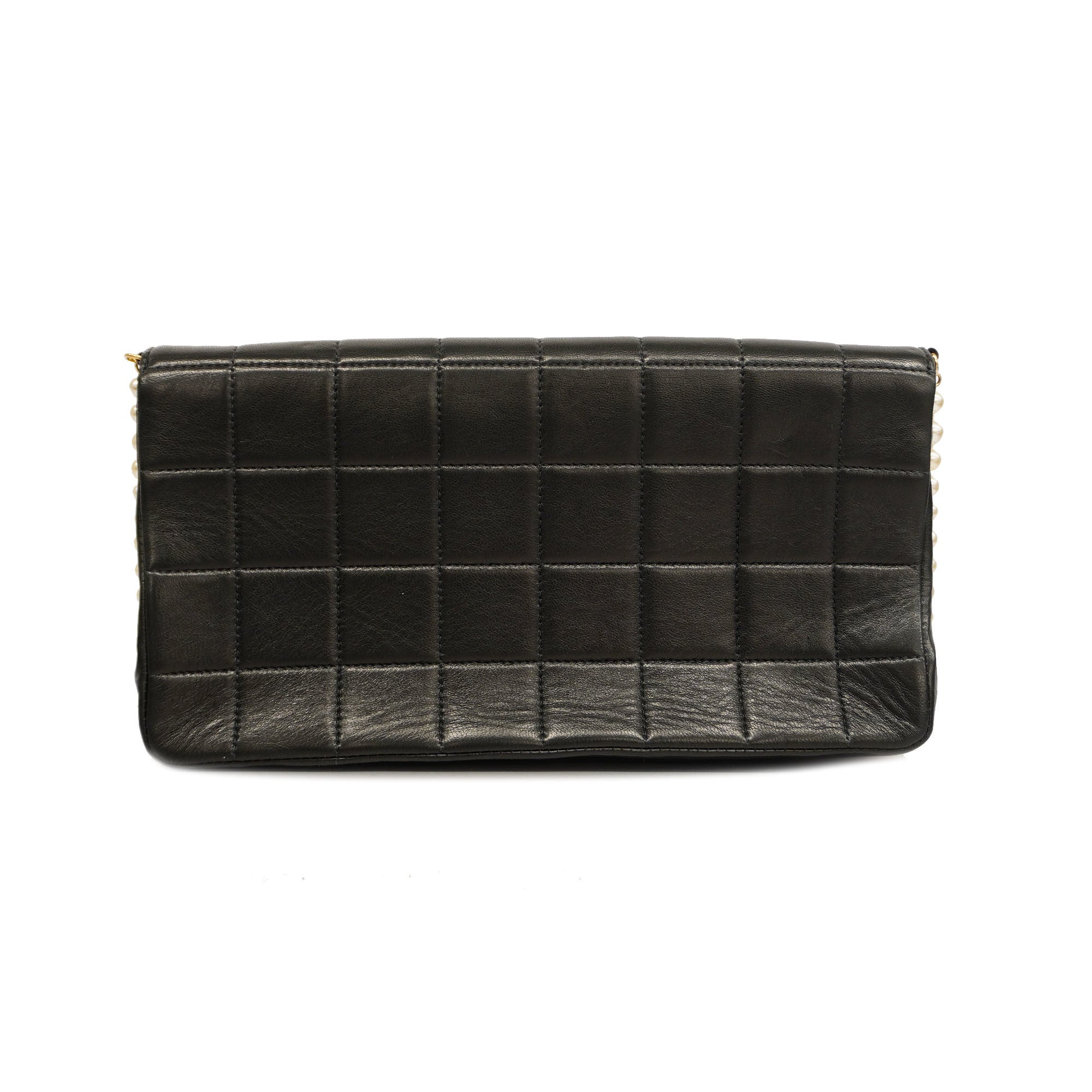 CHANELAuth  Chocolate Bar Single Chain Shoulder Bag Women's Leather Black