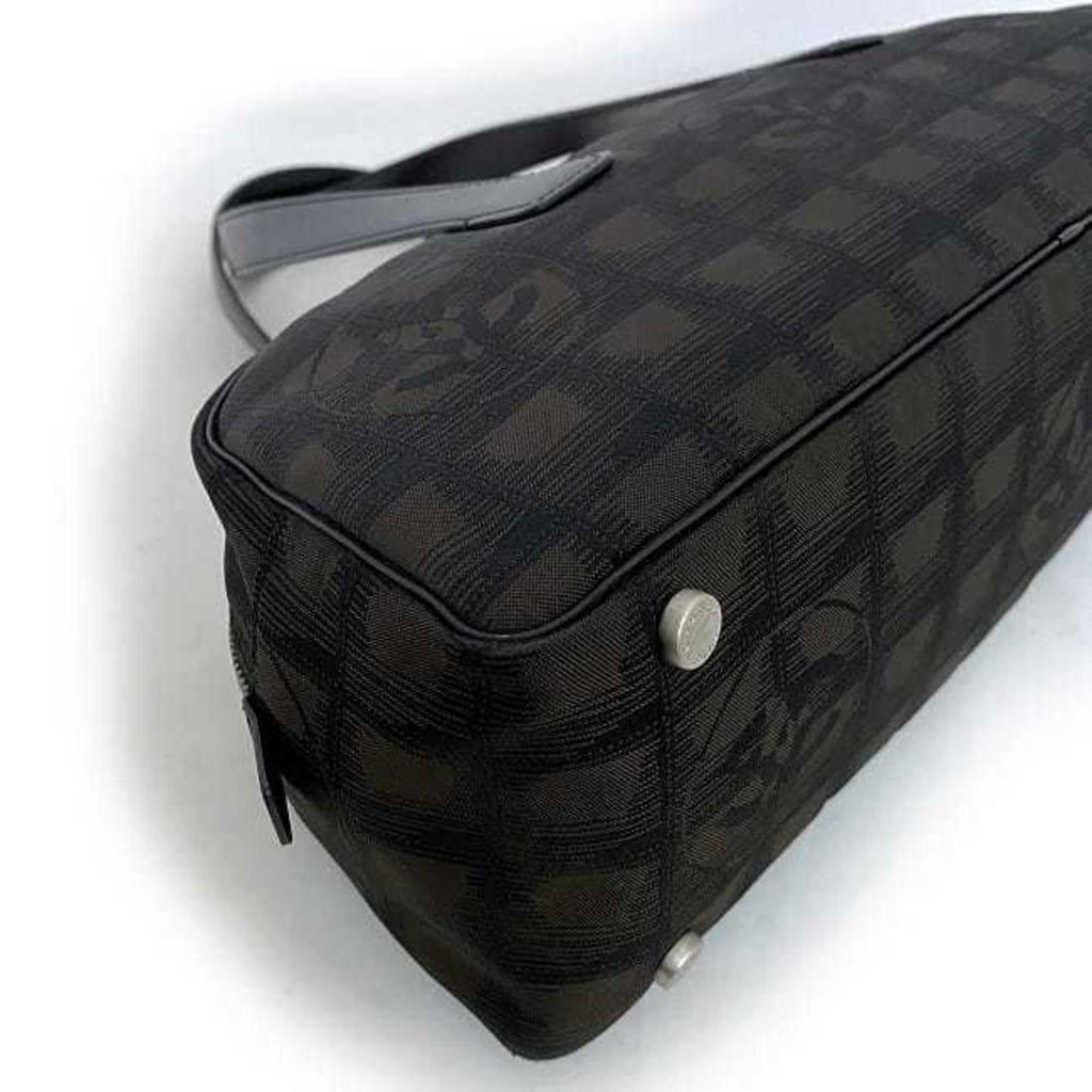 CHANEL Boston Bag Brown Black New A15828 Cocomark Nylon Leather 10th  Nutra Line Handbag