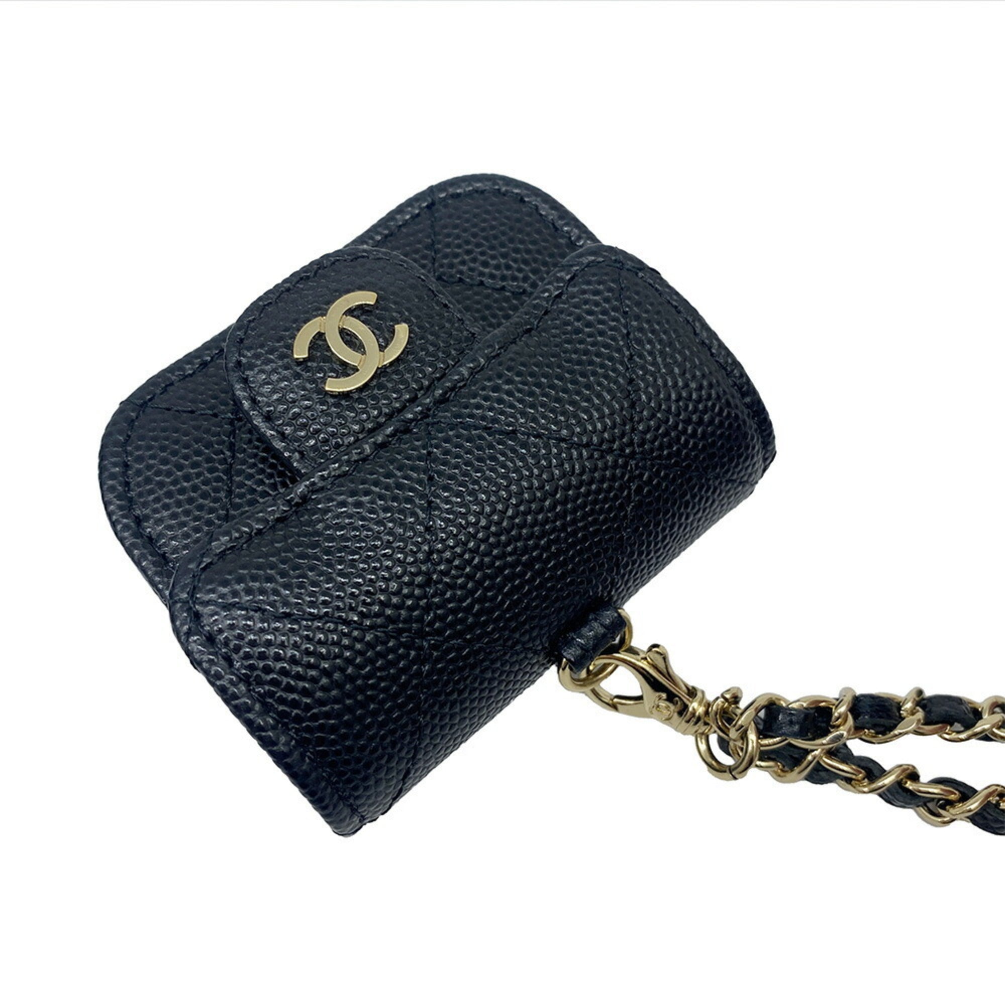 CHANEL ipods case chain shoulder caviar skin here mark black AP1739 31******