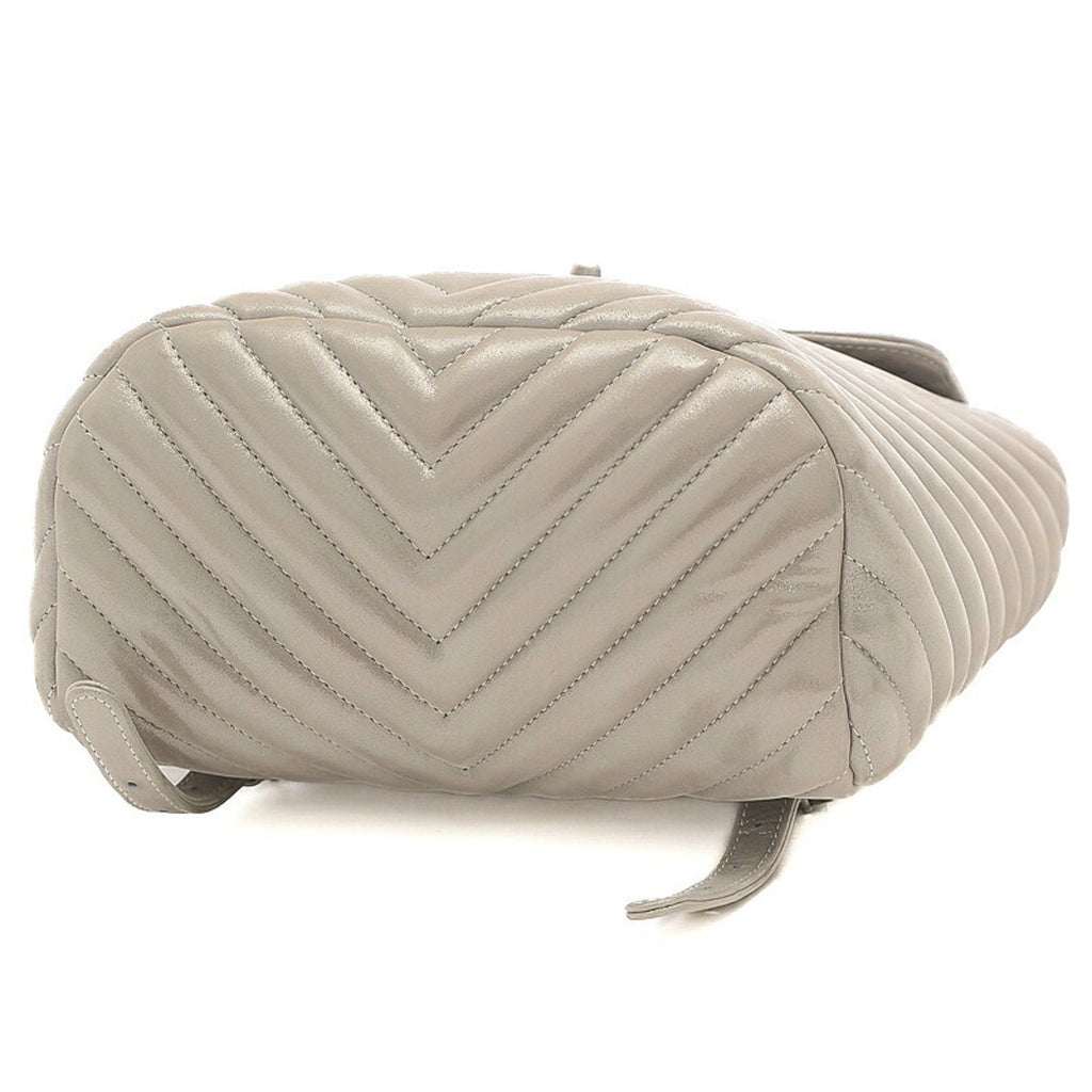 CHANEL Chevron V Stitch Rucksack Backpack Leather Silver A91121