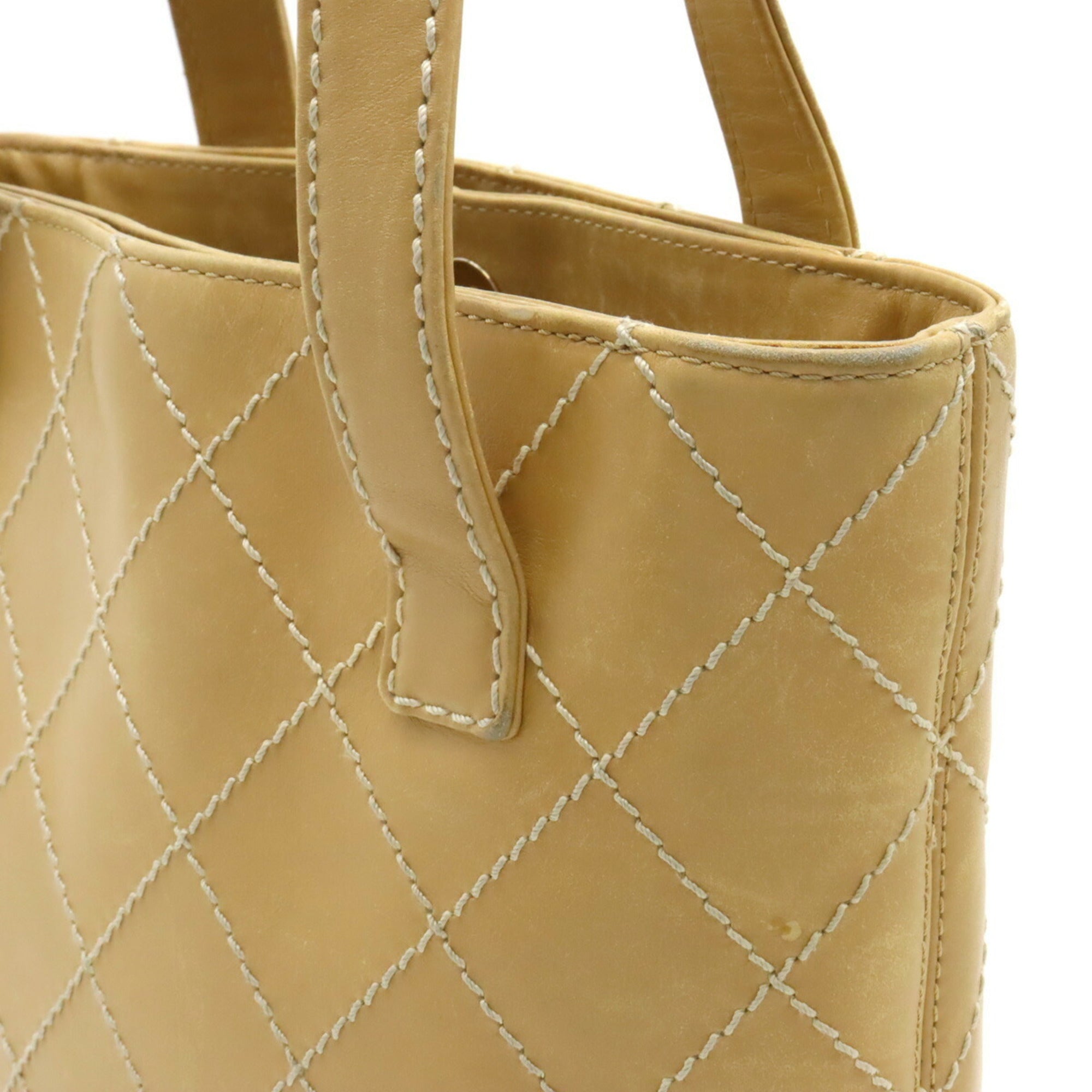 CHANEL Wild Stitch Coco Mark Handbag Tote Bag Leather Beige A18126