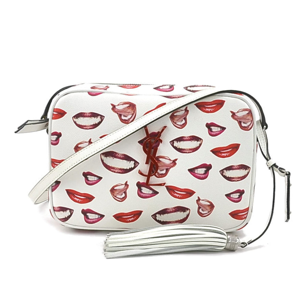 SAINT LAURENT Crossbody Shoulder Bag Leather White/Red/Pink Women's