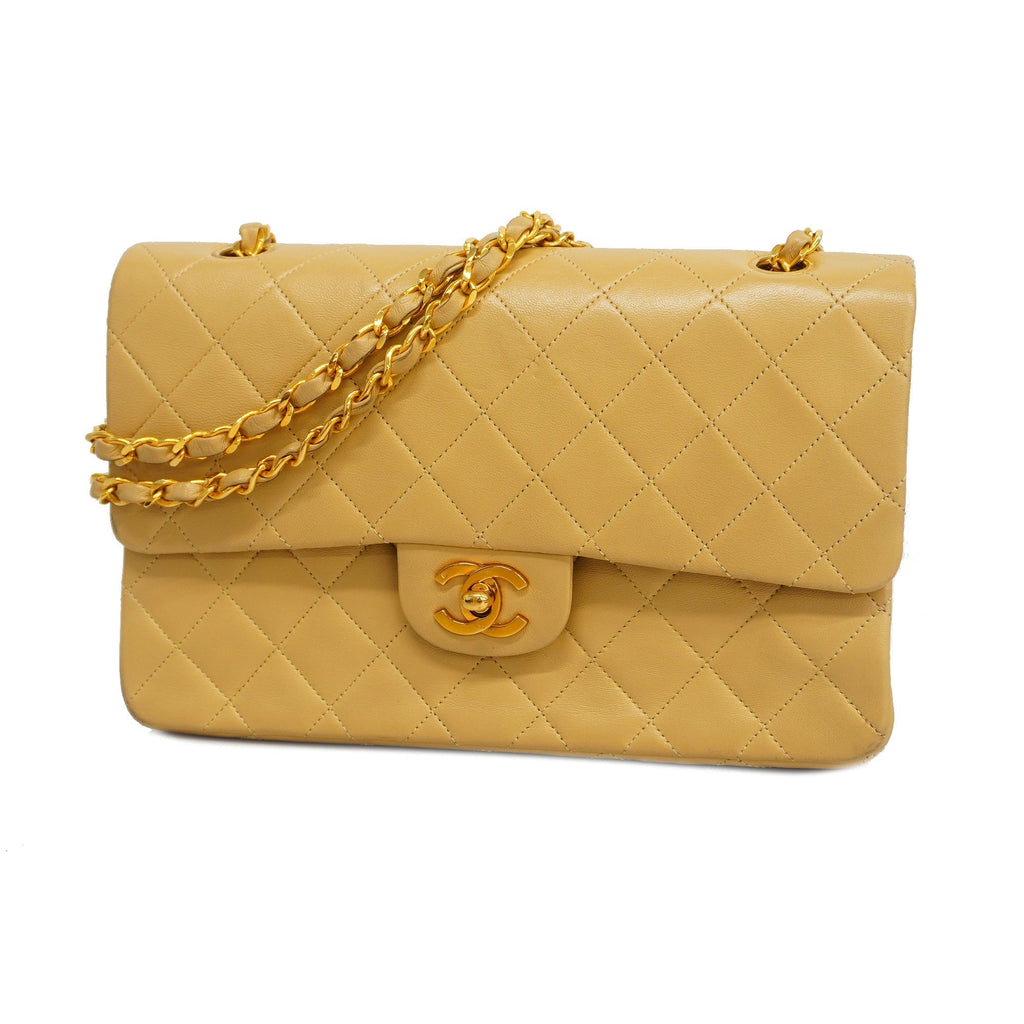 CHANEL  Matelasse W Flap W Chain Women's Leather Shoulder Bag Beige