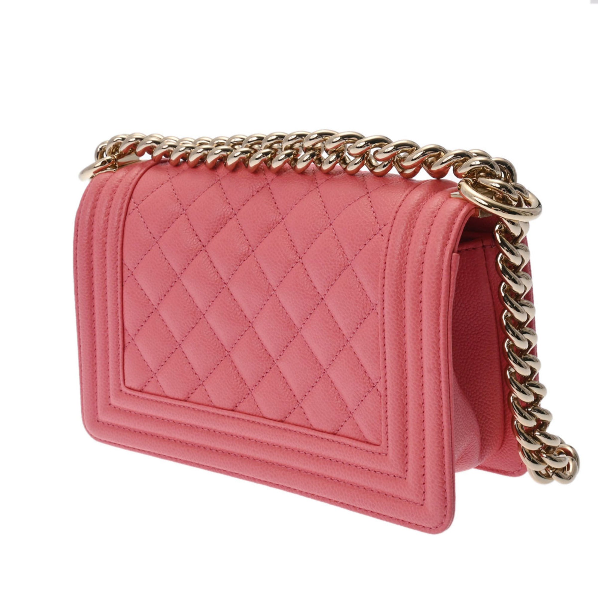 CHANEL Boy  Chain Shoulder Pink A67085 Women's Caviar Skin Bag
