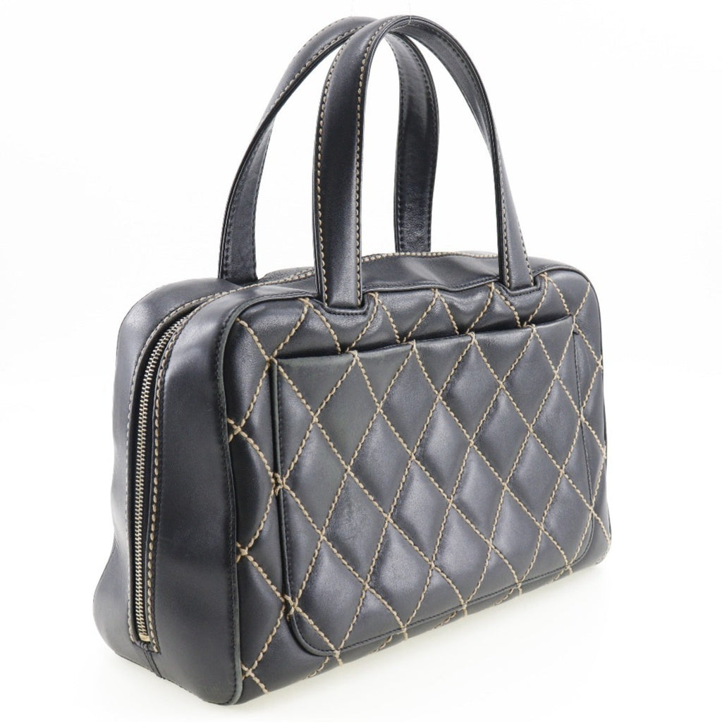 CHANEL Wild Stitch Handbag Mini Boston A14692 Calf Black Ladies