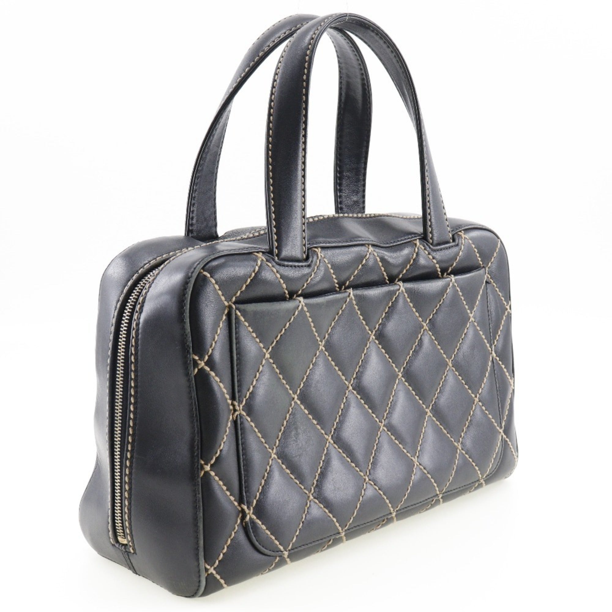 CHANEL Wild Stitch Handbag Mini Boston A14692 Calf Black Ladies