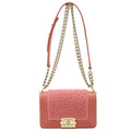 CHANEL Boy Boa Chain Bag Shoulder Clutch Mouton Leather Coral Pink