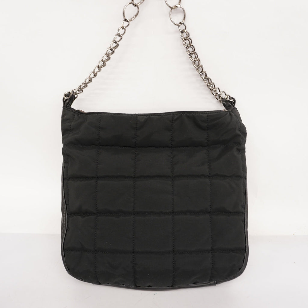 CHANELAuth  Chocolate Bar Chain Shoulder Women's Nylon Shoulder Bag Black