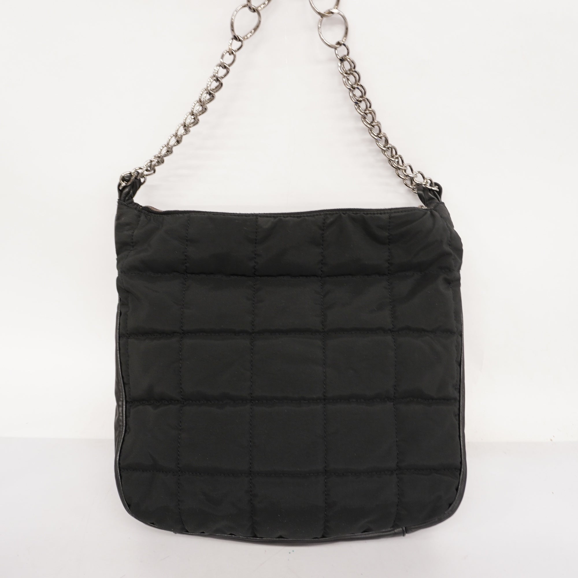 CHANELAuth  Chocolate Bar Chain Shoulder Women's Nylon Shoulder Bag Black