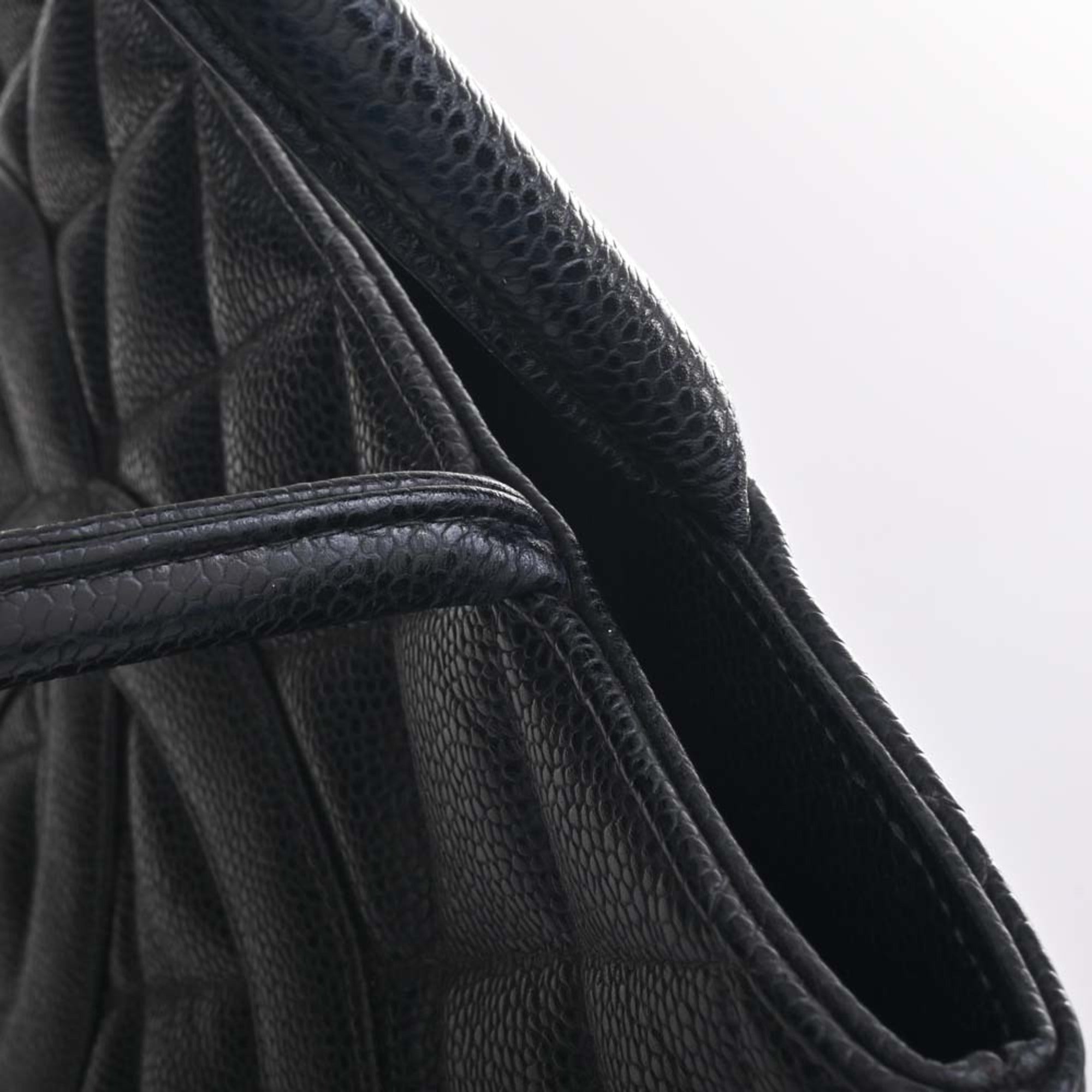 CHANEL Caviar Skin Coco Mark Reprint Tote Bag Black Ladies