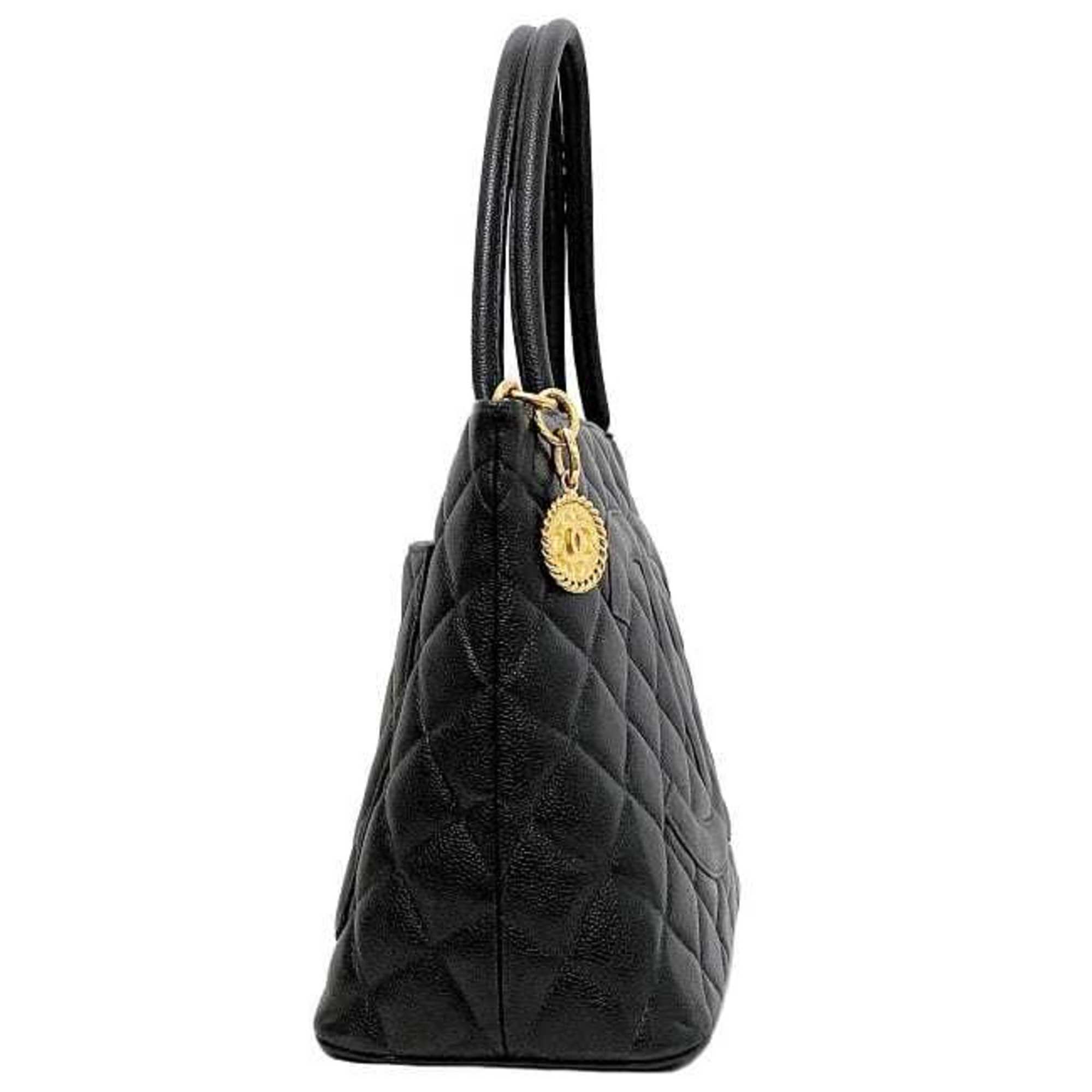 CHANEL reprint tote black gold A01804 bag leather caviar skin No. 5  coco mark quilting stitch