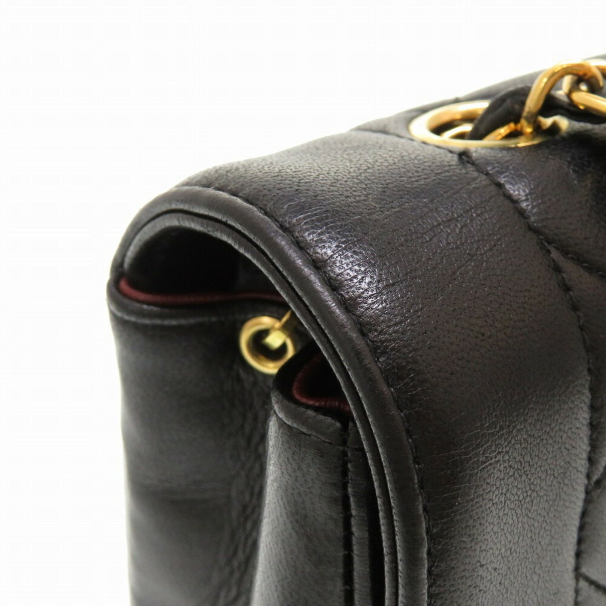 CHANEL Diana Matelasse 25 Lambskin Black Gold Chain Shoulder Bag Coco Mark