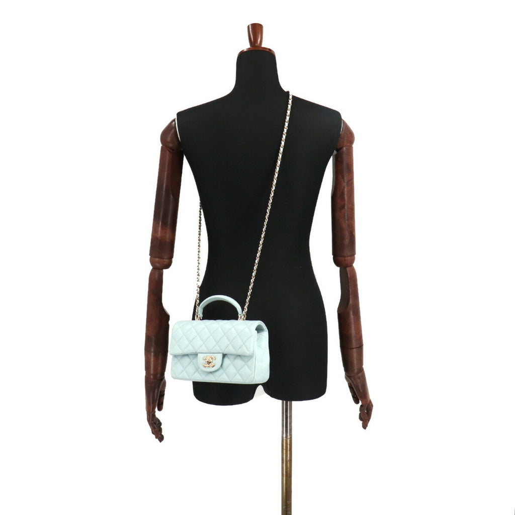 Chanel matelasse top handle mini flap 2way hand chain shoulder bag leather light blue AS2431 Matelasse Bag
