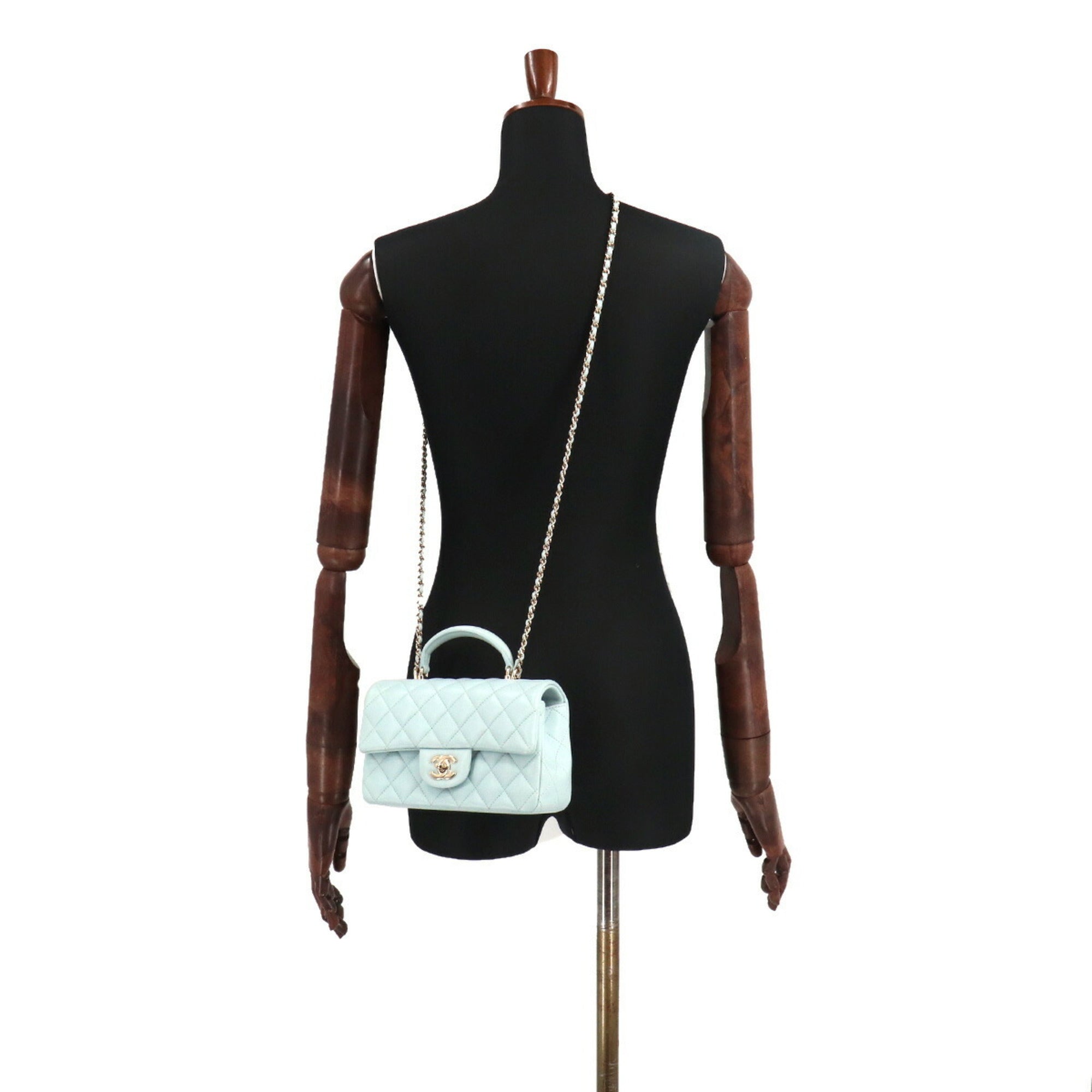 Chanel matelasse top handle mini flap 2way hand chain shoulder bag leather light blue AS2431 Matelasse Bag