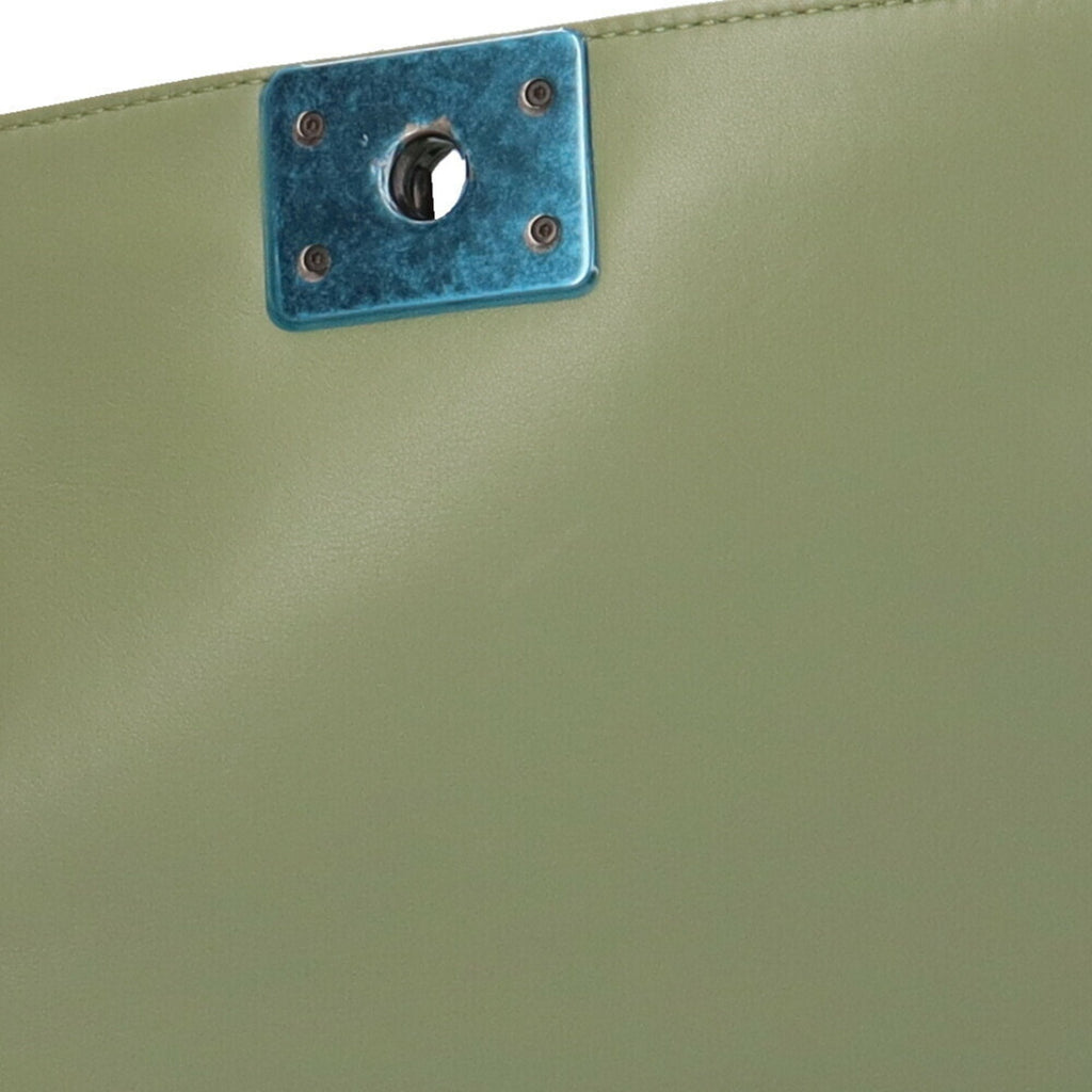 CHANEL Boy  V Stitch Shoulder Bag Lambskin Green Women's