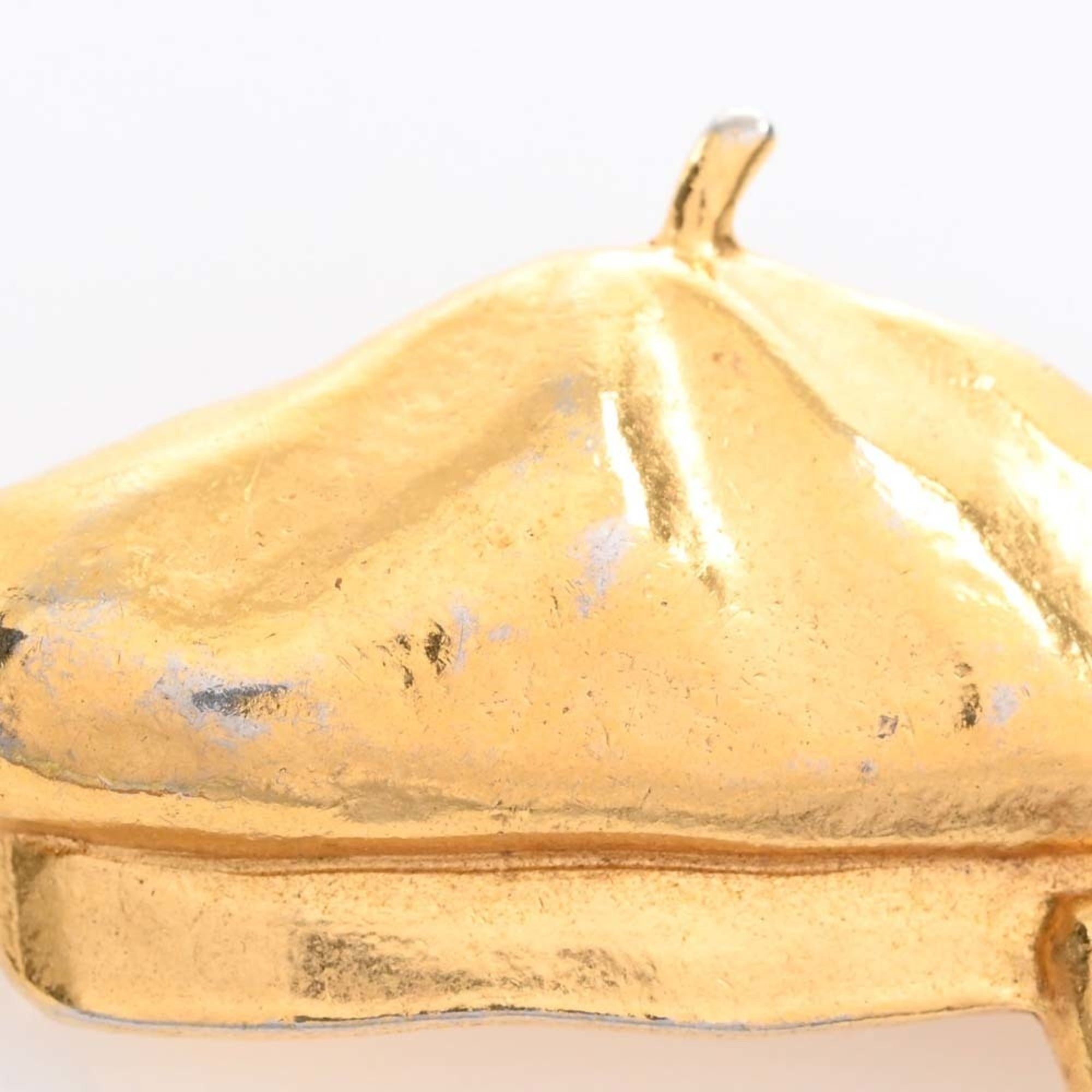 CHANEL Beret Motif Ribbon Brooch Gold Women's