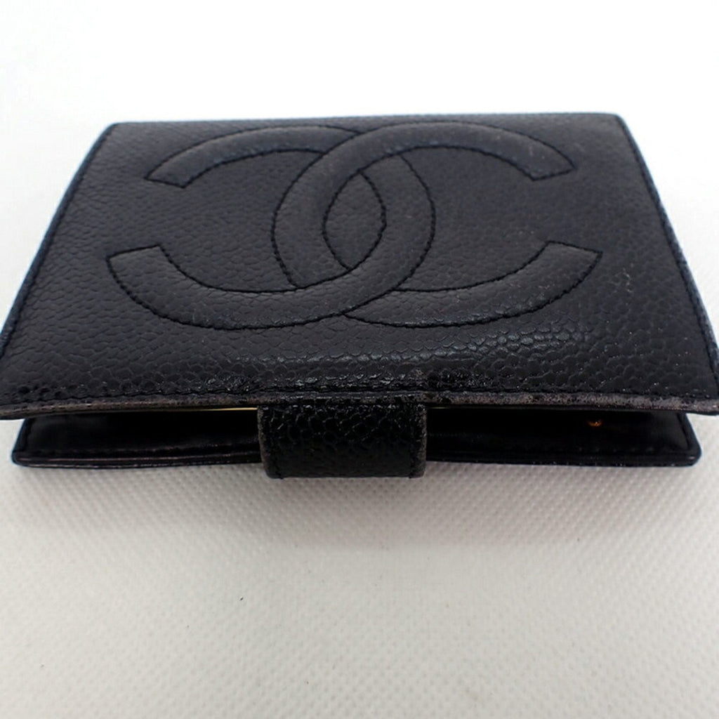 CHANEL caviar skin black two fold wallet