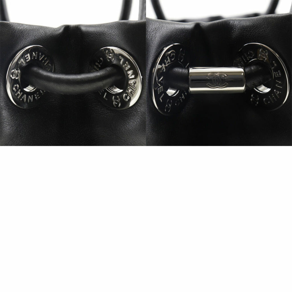 CHANEL camellia tote bag logo lambskin x enamel black ladies
