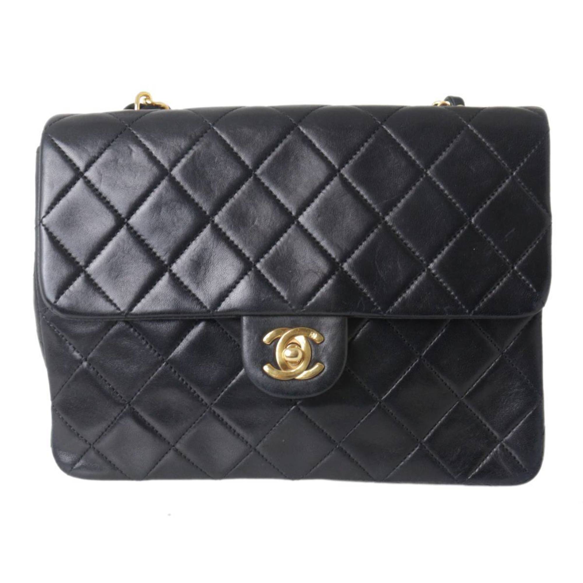 CHANEL Matelasse 20 Chain Shoulder Bag 7 Digits Circa 1990 Lambskin Black x Gold NT