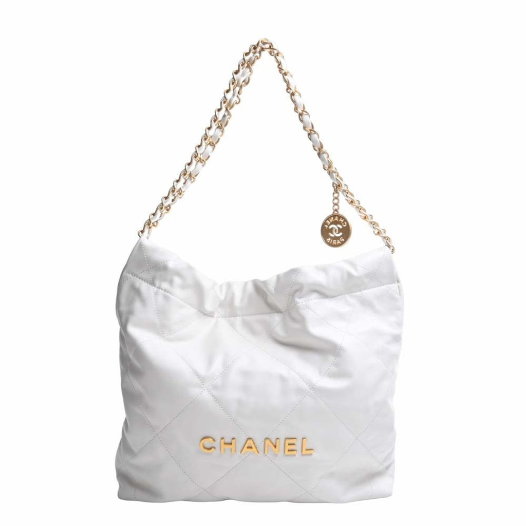 CHANEL Leather Quilted  22 Chain Shoulder Bag White Ladies