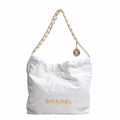 CHANEL Leather Quilted  22 Chain Shoulder Bag White Ladies