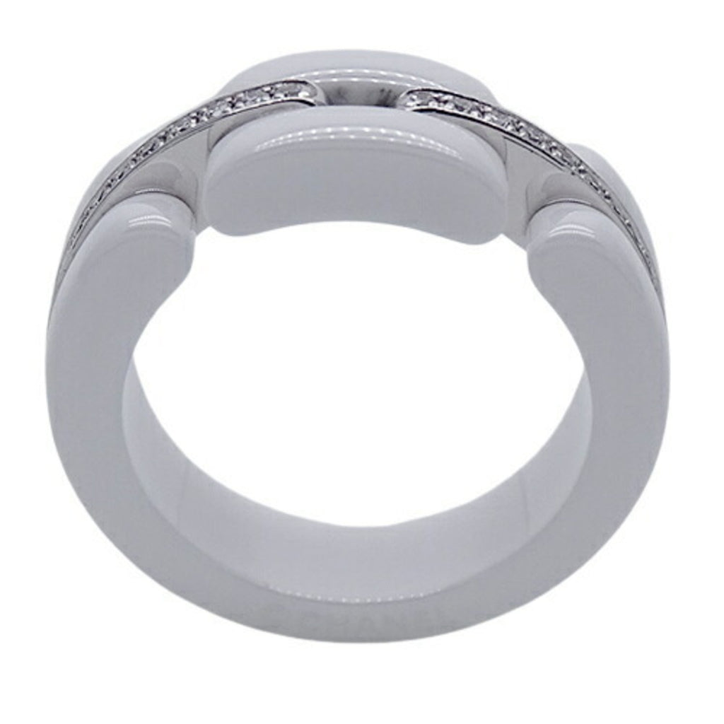 CHANEL Ring Women's 750WG White Ceramic Diamond Ultra T49 Approx. No. 8 Polished