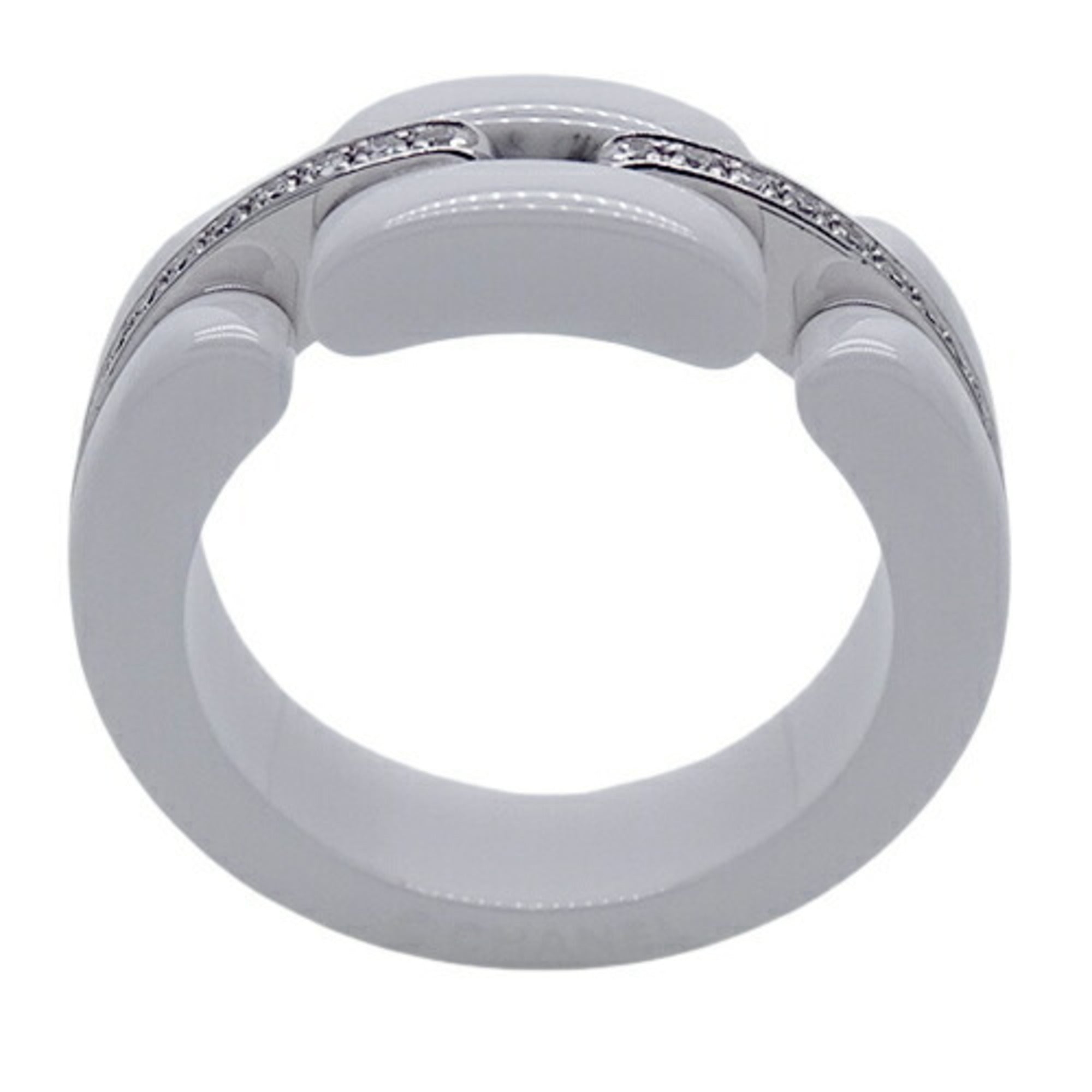 CHANEL Ring Women's 750WG White Ceramic Diamond Ultra T49 Approx. No. 8 Polished