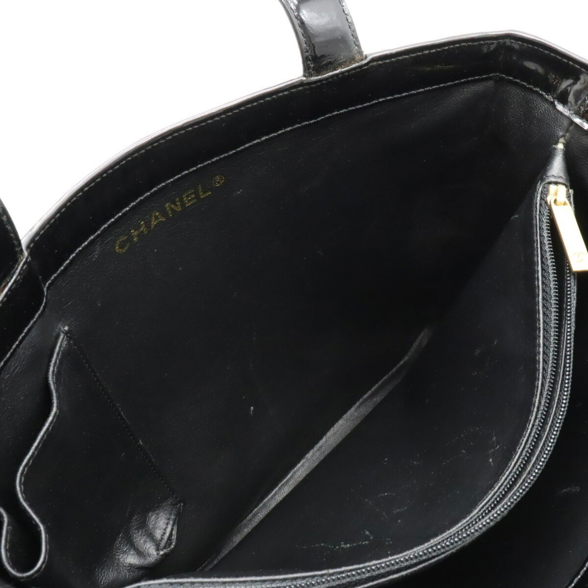 CHANEL tote bag shoulder enamel patent leather black
